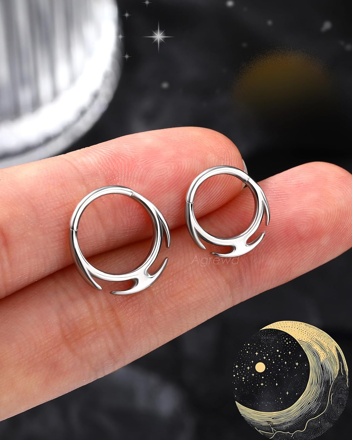 Luna Muta Septum Ring - 316L Stainless Steel Crescent Moon Thorn Septum Clicker 16G 8/10MM Helix Daith Piercing Jewelry - Image 7