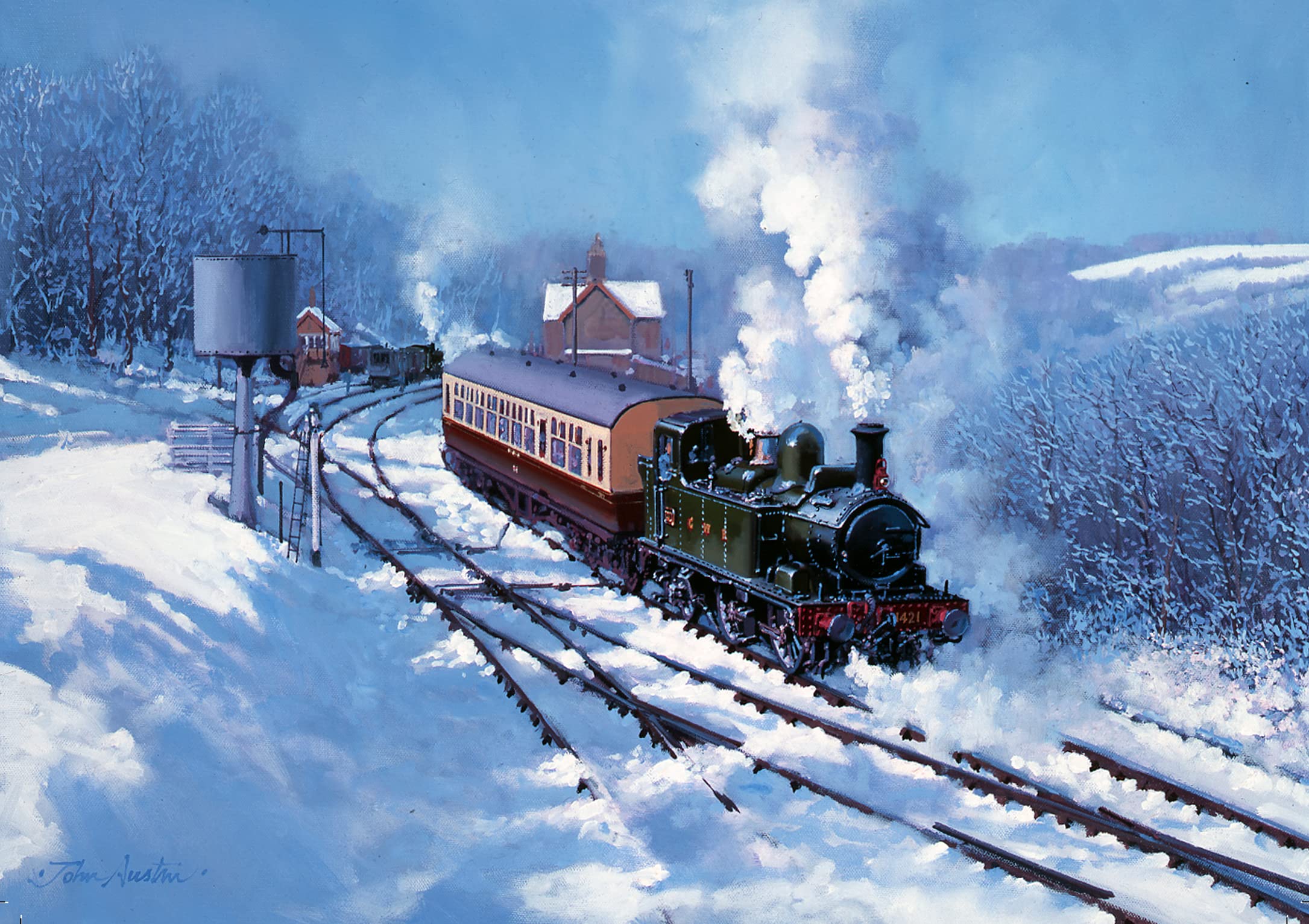 Hansen Fine Art White Gwr Severn Valley Railway 14Xx Tank Engine Steam Train Blank Christmas Card, 7'' X 5'' (177Mm X 127Mm