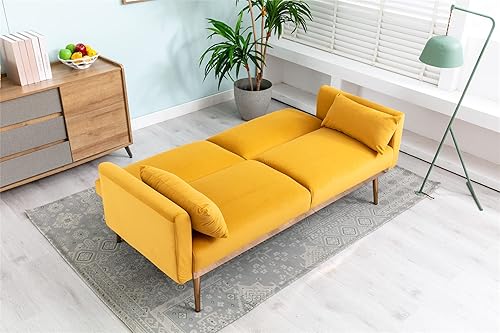 Miniatura 6 de SZLIZCCC Sofá de terciopelo de 68 pulgadas, sofá de dos plazas, sofá convertible con pies de metal dorado, con dos almohadas rectangulares para la