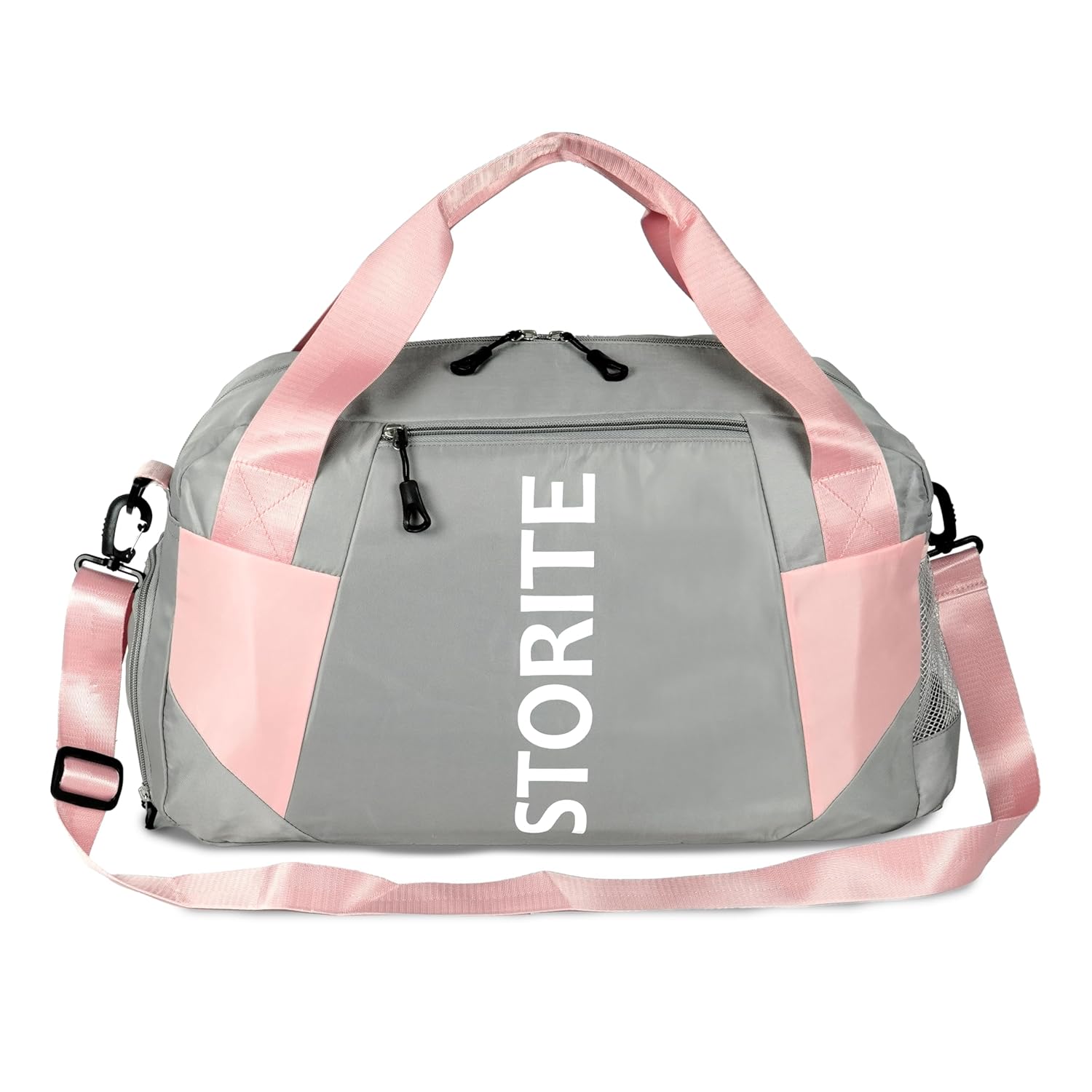 Storite Nylon 47 Cm Imported Travel Duffle Bag, Sports Shoulder Bag for Women with Wet Pocket & Shoe Compartment Weekender Overnight Luggage Bag (Light Grey with Pink, 54 x 20 x 28 Cm) Storite Nylon 47 Cm Imported Travel Duffle Bag, Sports Shoulder Bag for Women with Wet Pocket & Shoe Compartment Weekender Overnight Luggage Bag (Light Grey with Pink, 54 x 20 x 28 Cm)