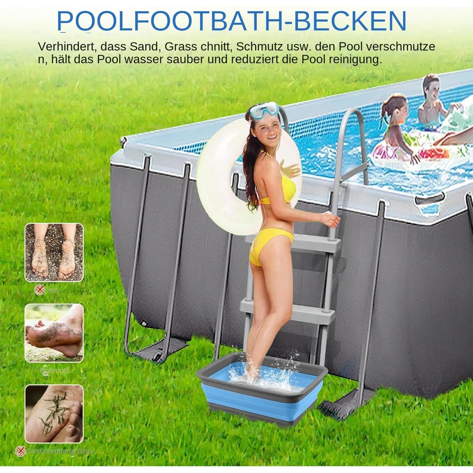 PoolFußbad, PoolFußwanne, Faltbare Fußbecken, Rutschfestes FußReinigungsbecken, Fußwanne für Poolleiter, Poolzubehör für Schwimmbecken/Whirlpools/Aufstellpools, PoolSauber Halten