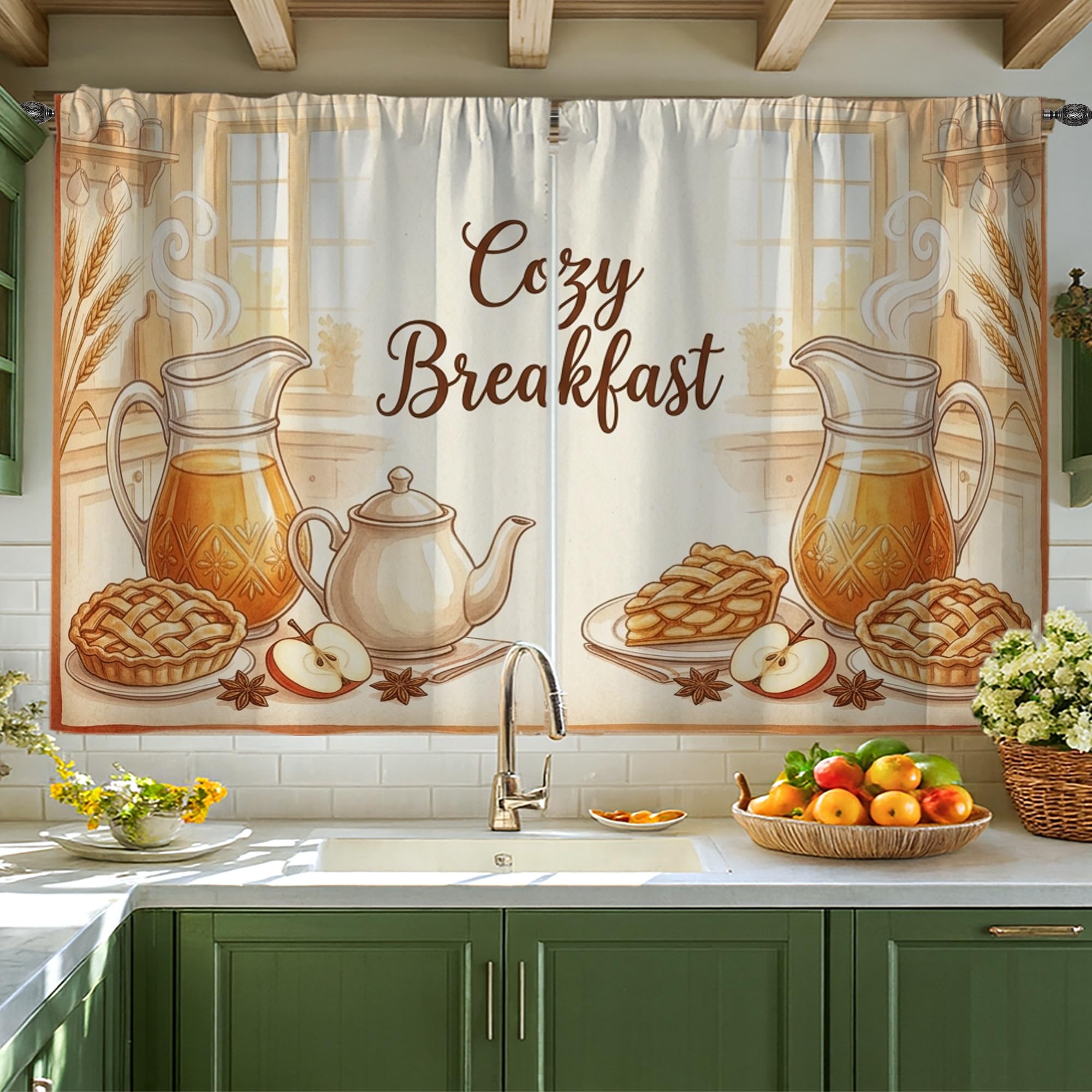 Rideaux de cuisine pour bloquer le vis-à-vis style rustique beige
