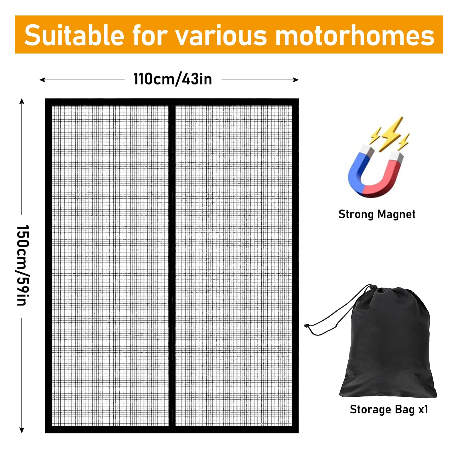 Moskitonetz Van mit Magnetismus 150x110cm, für Mercedes Vito, Volkswagen Transporter und Volkswagen California, Fliegengitter Auto Insektenschutz Schattennetz Sonnenschutz Camping Reise