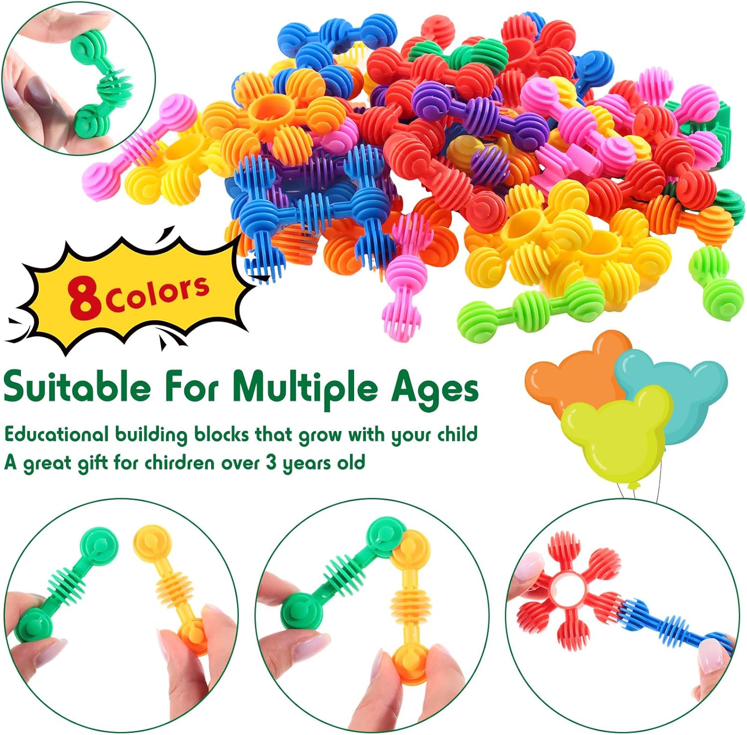 Jenaai 120 Pcs Star Stem Building Toys Plastic Connector Blocks for Teenagers with Tote Kindergarten and Preschool Table Preschool Manipulatives Sets Gift for Daughter and Son