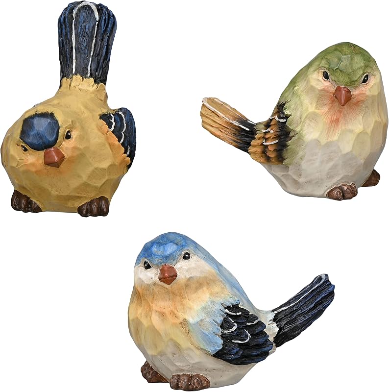 TERESA'S COLLECTIONS Set of 3 Bird Garden Decor Outdoor Statues Figurines | Birds Statues Indoor Outdoor Resin Lawn Ornaments Home Decor Window Yard Porch Patio Indoor Gifts for Women Mom