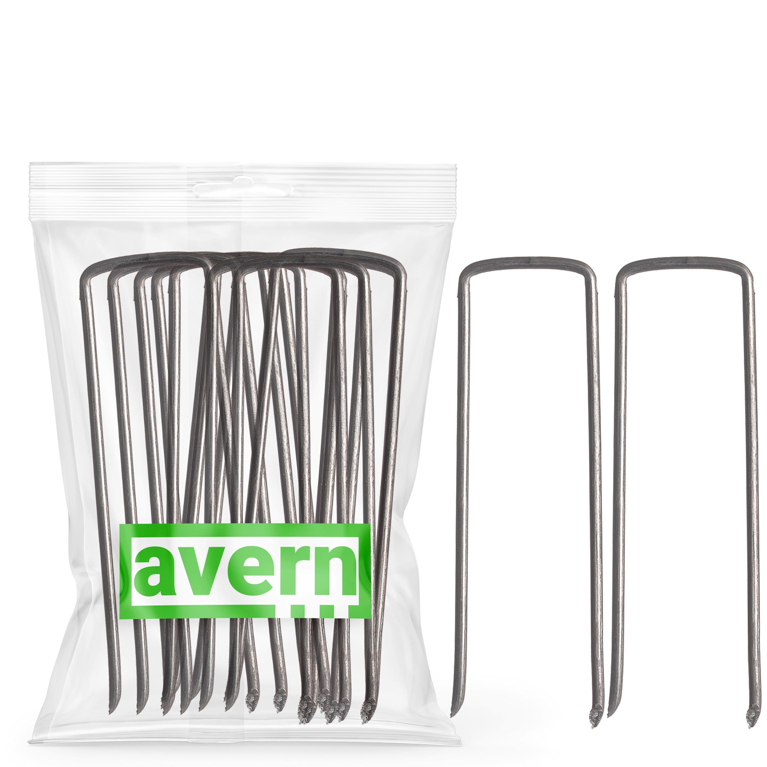 Avern 200 pack of 4 inch Galvanised Garden Securing pegs for weed fabric, netting, fleece, groundsheets, landscape fabrics, polythene sheeting, chicken wire (200 x 4/100mm length, Galvanised Steel)