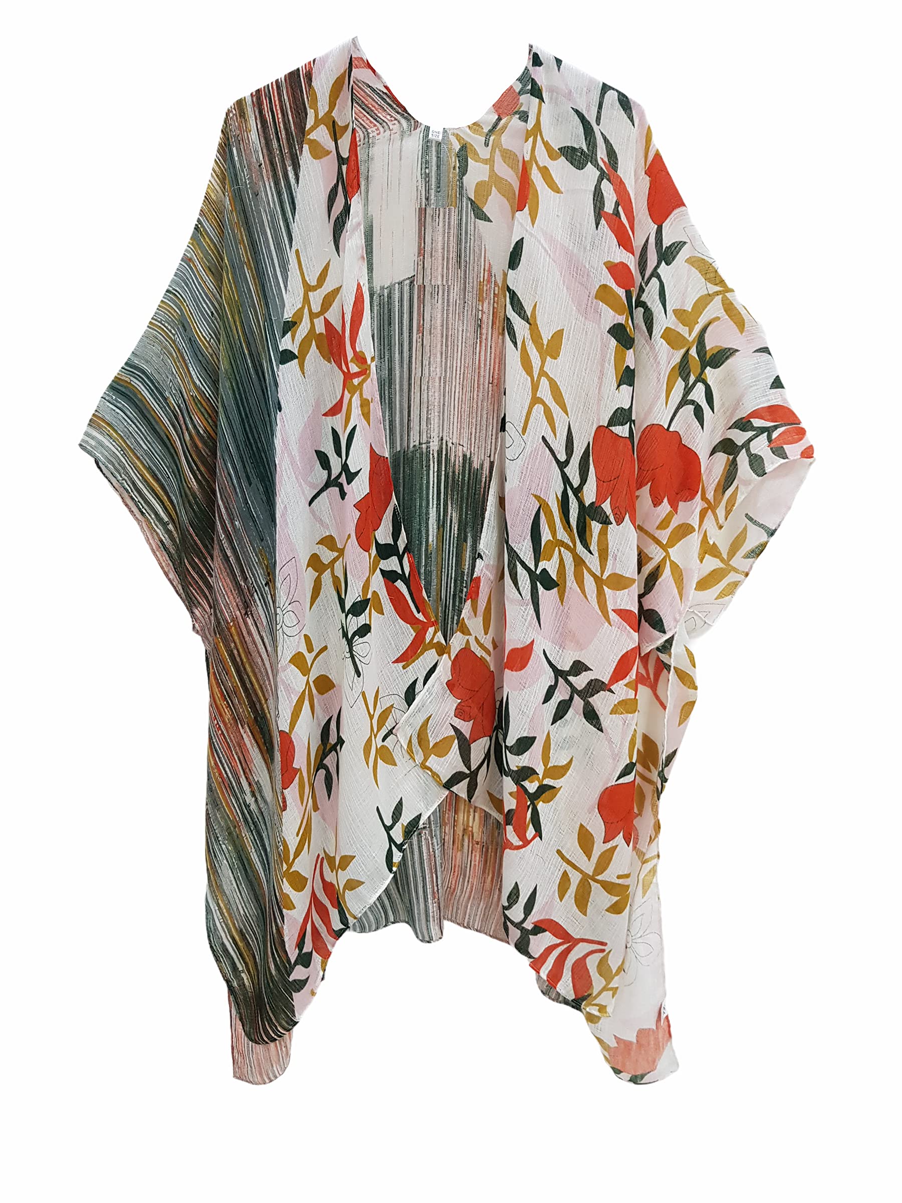 Elu ♥ Kimono de playa para mujer, cárdigan casual con estampado floral bohemio
