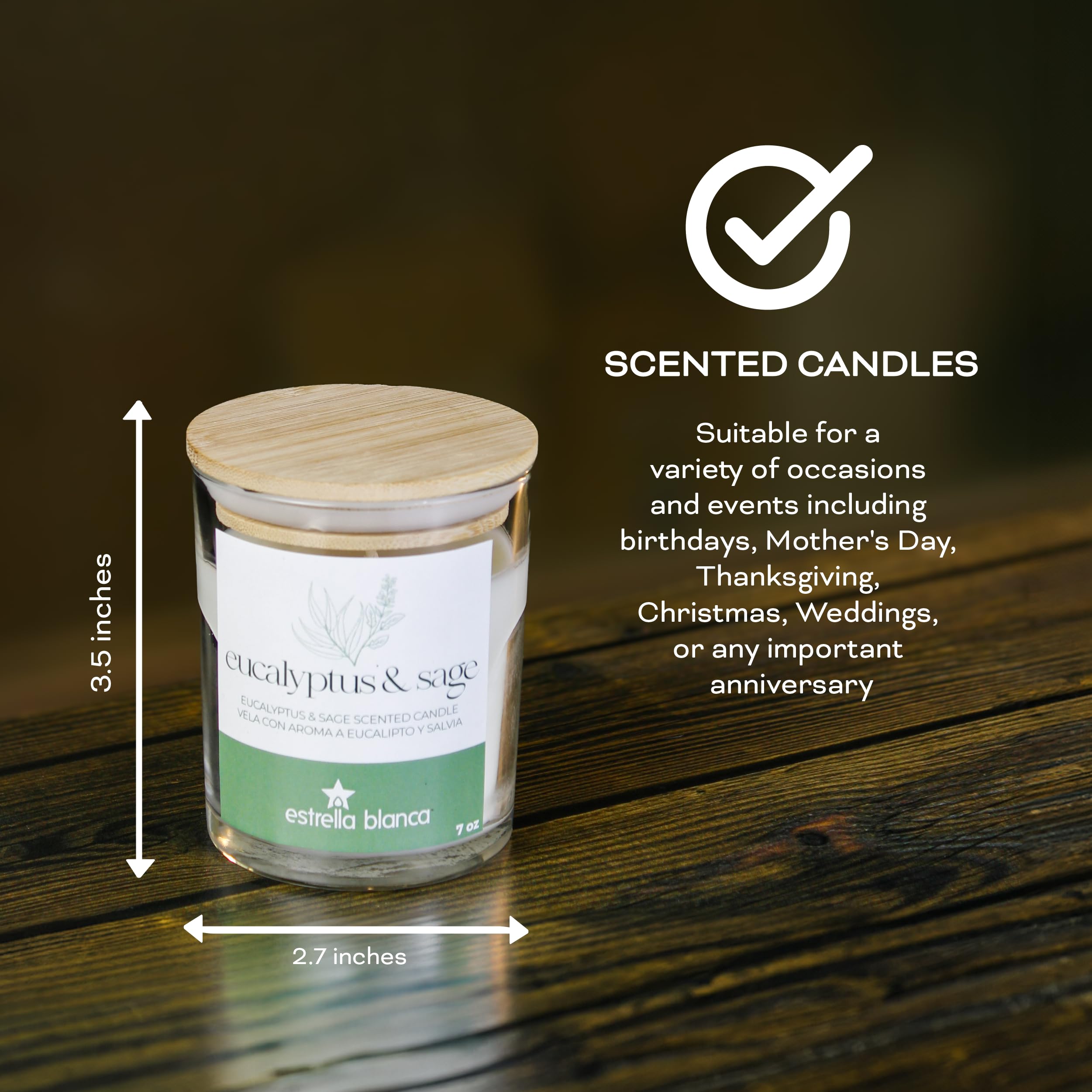 Vela perfumada de eucalipto y salvia, cera de soja aromática, larga duración, 35 horas de combustión, parte superior de bambú, 7 onzas