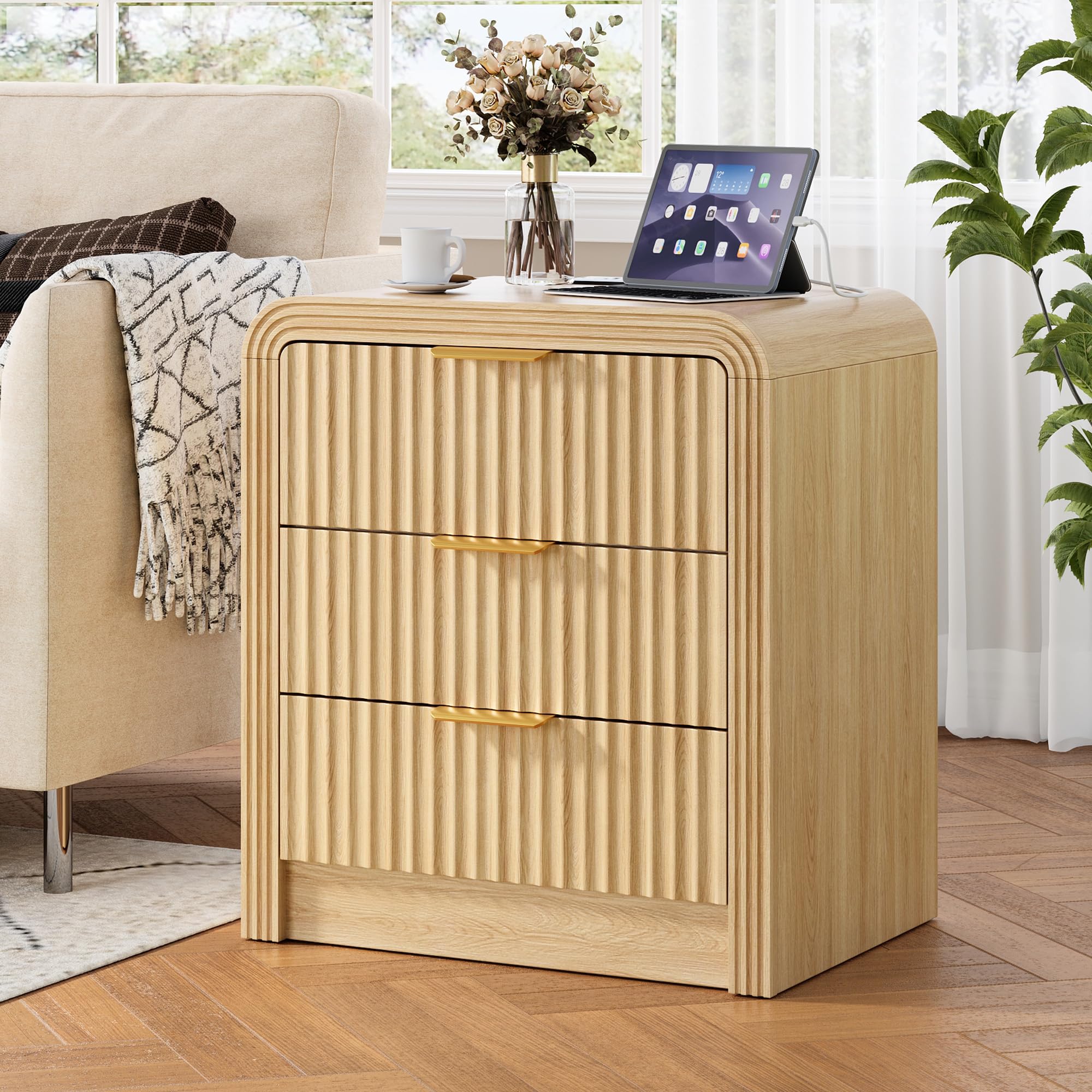 Decofy Fluted 3-Drawer Nightstand