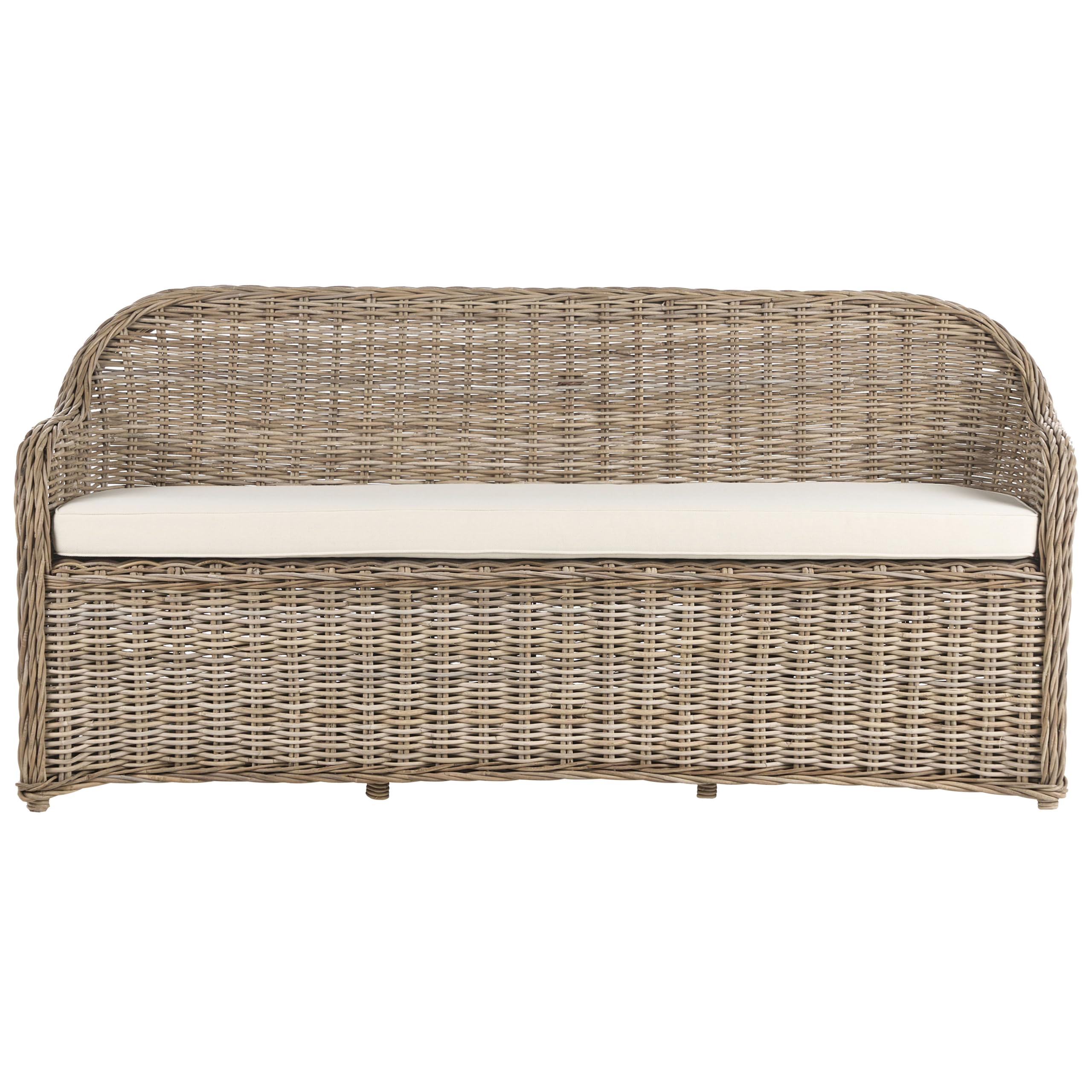 Beliani Gartenbank mit Armlehnen Rattan naturfarben Auflagen beige 189 cm Boho Susua