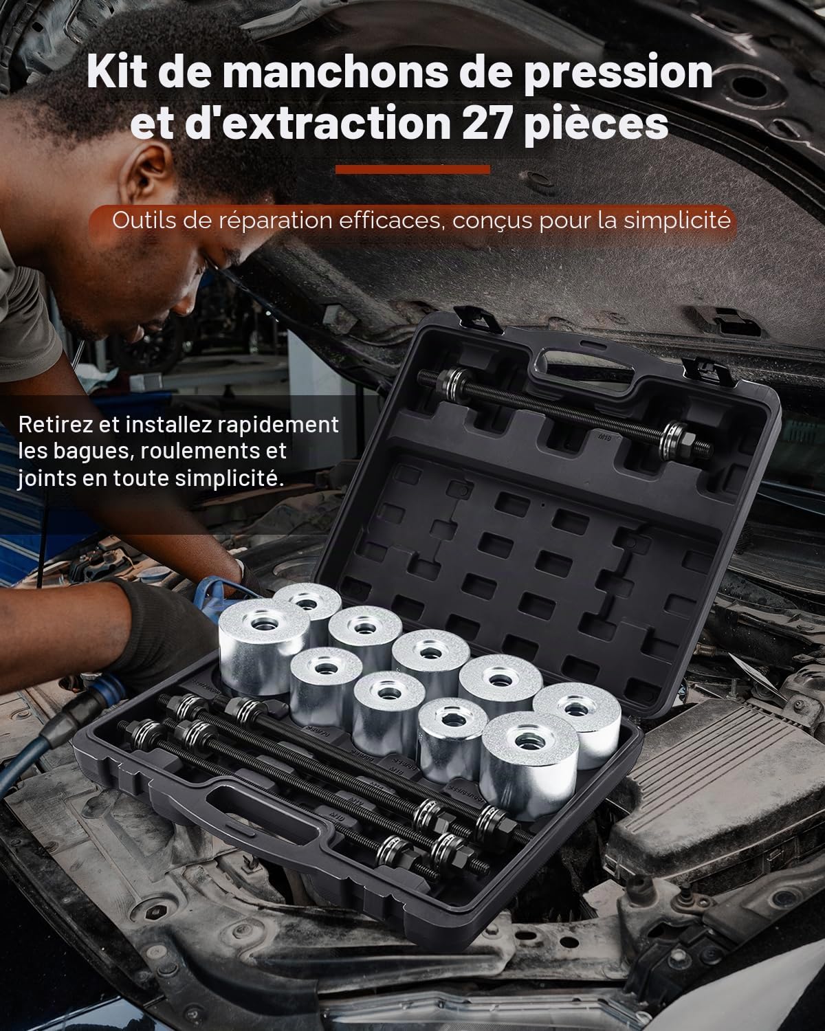 FreeTec Lot de 27 extracteurs Silentlager - Pour douilles en caoutchouc et roulements d'essieu - Outil de montage et de démontage