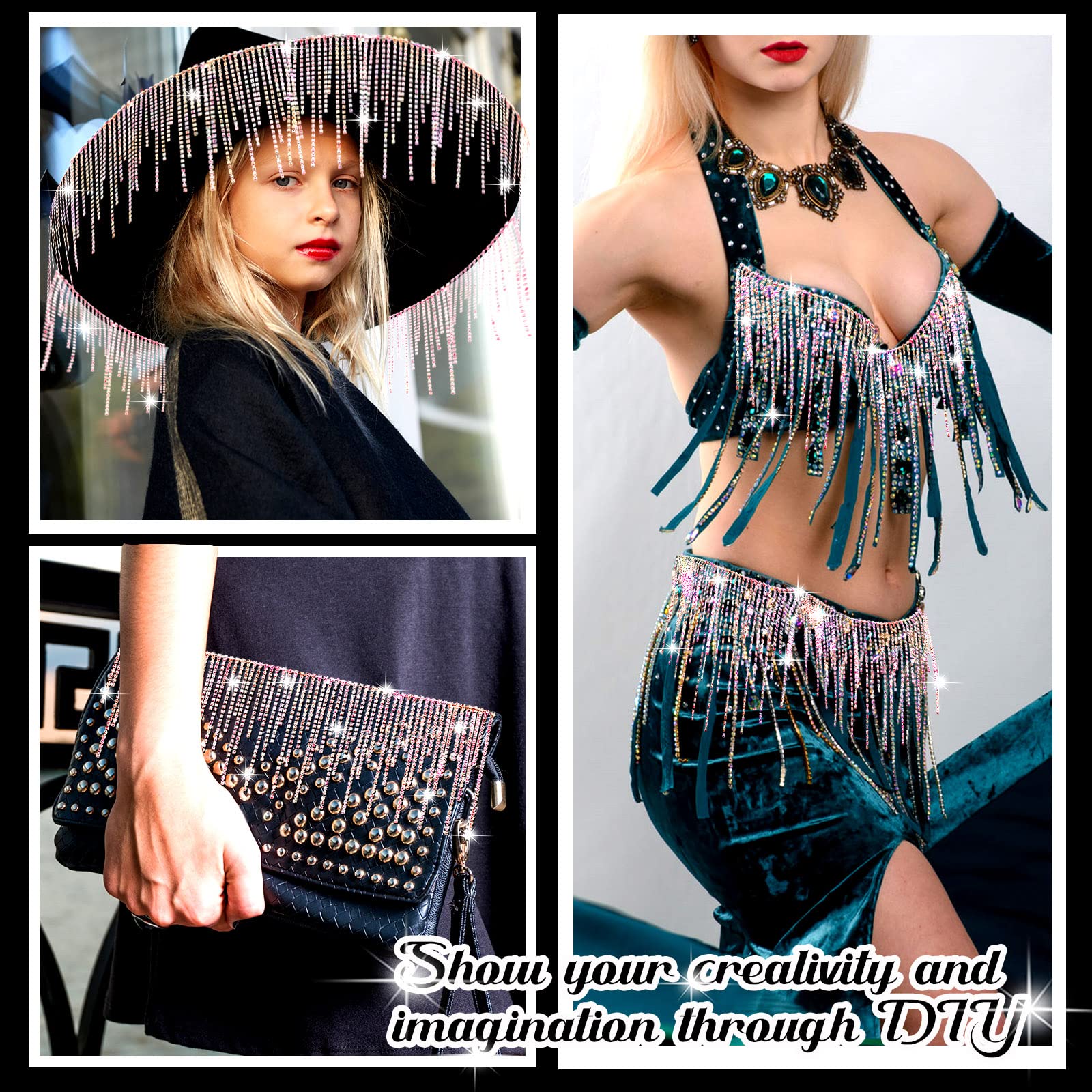 Amazon.com: Rhinestone Fringe Belt Beaded Ribbon Diamond  display picture 1