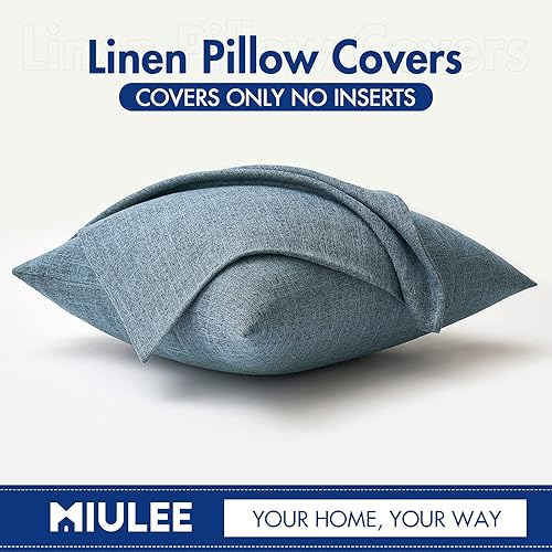 Miniatura 6 de MIULEE - Paquete de 2 fundas para cojín decorativo de yute de lino, cuadradas, lisas, para sofá, automóvil, de 18 x 18 pulgadas, color azul grisáceo