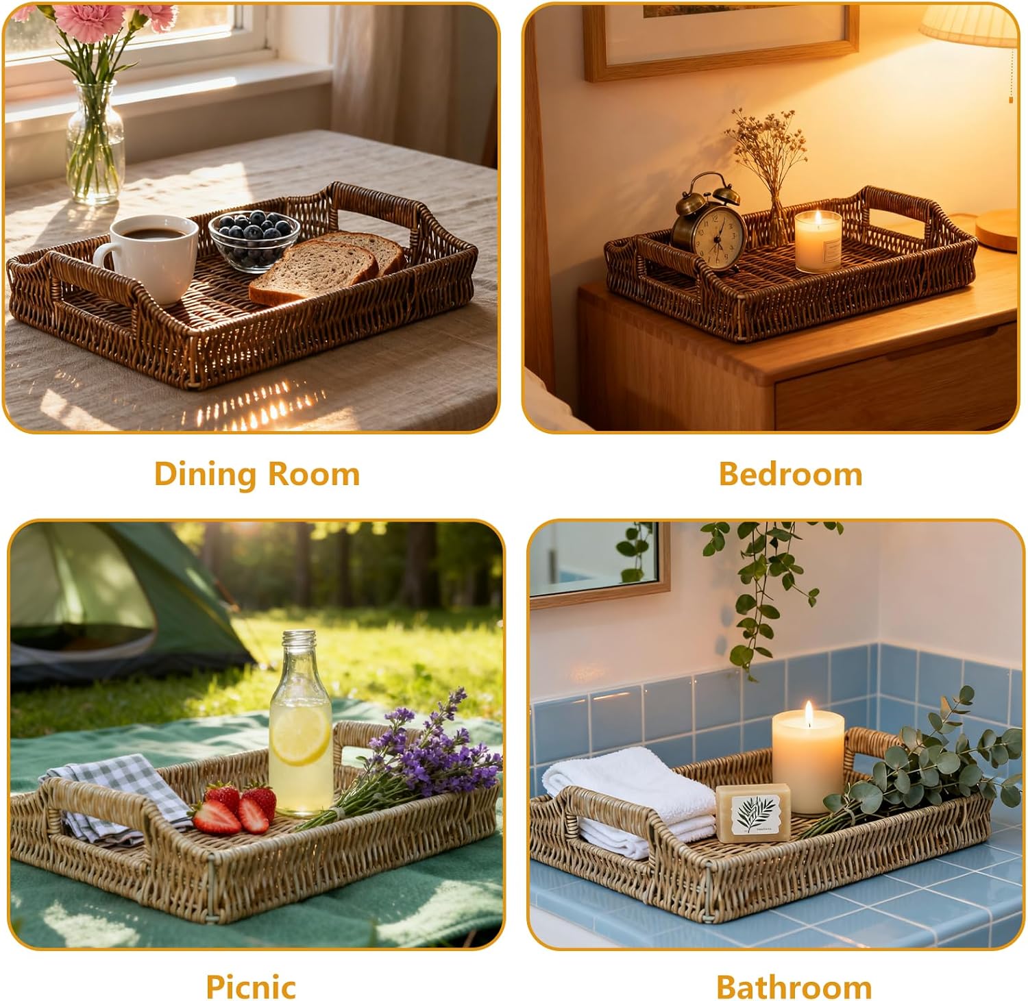 15-Inch Serving Tray with Handles – Multi-Purpose Decorative Tray for Breakfast in Bed, Sofa Dining, Lap Use, Coffee Table, Ottoman, Patio, BBQ Parties & Everyday Meals (Beige)