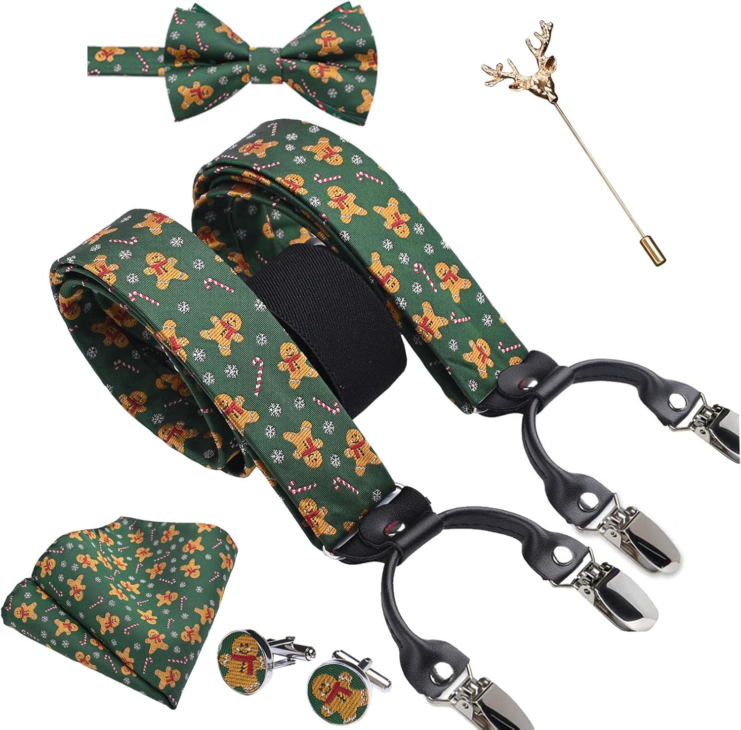 Set Bretelle Uomo Con Papillon E Fazzoletto - Reggicalze 6 Clip, Paisley, Seta - Foto 2
