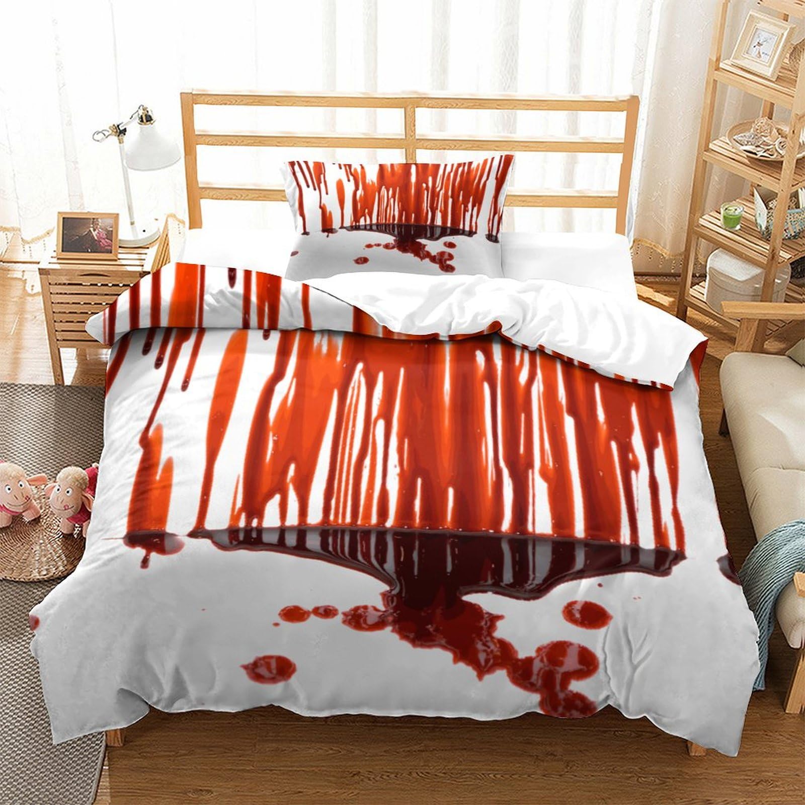P1s9u7w5y Blood Splash-4 3D Printed Creative Blood Stain Design 3Pcs Microfiber Duvet Cover Set Artistic Bedding Set Single（135X200cm）