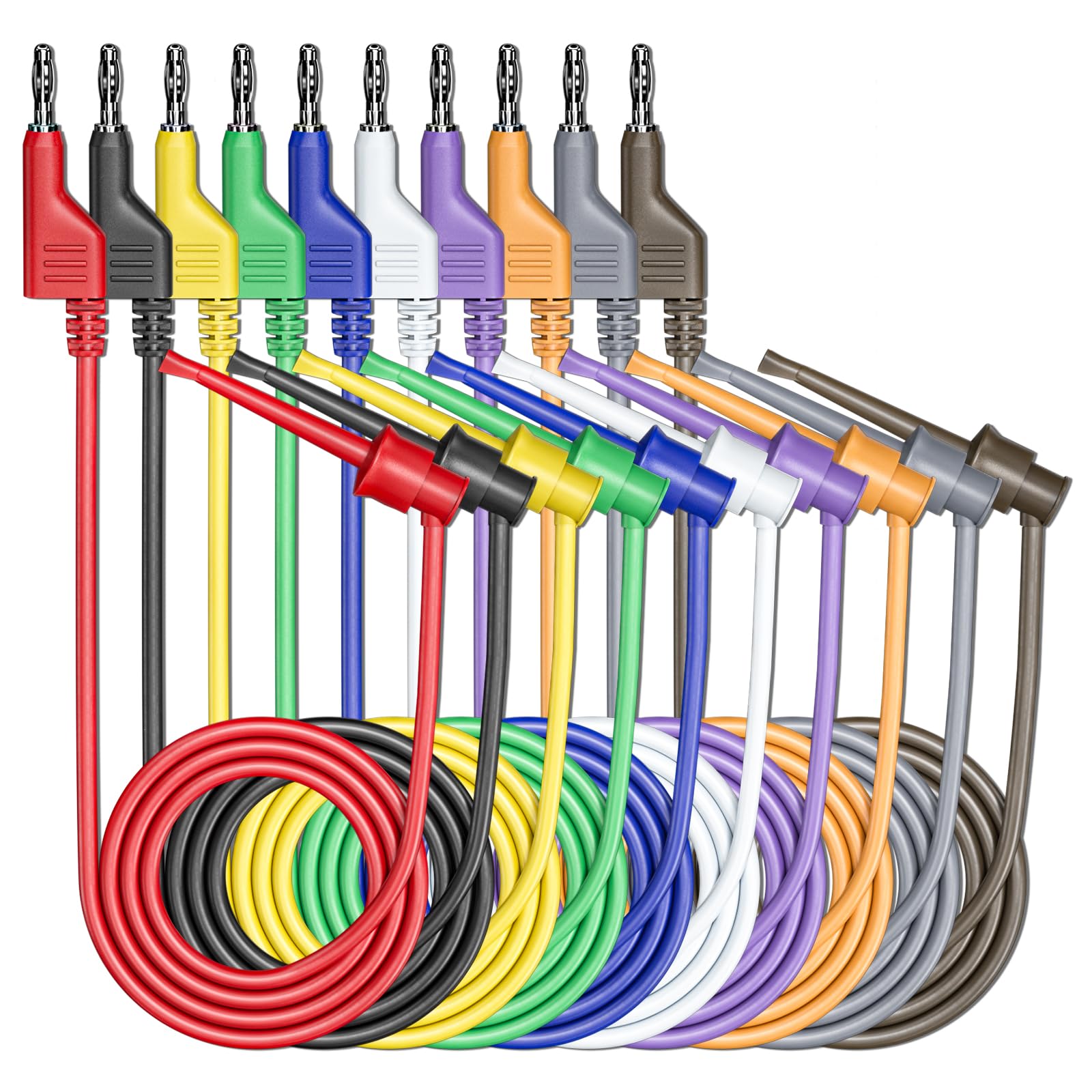 Goupchn Banana to Hook Test Leads 10PCS 4mm Stackable Banana Plug to Test Hook Clips Flexible Testing Cable Wires 500V 5A for Multimeter Electrical Testing