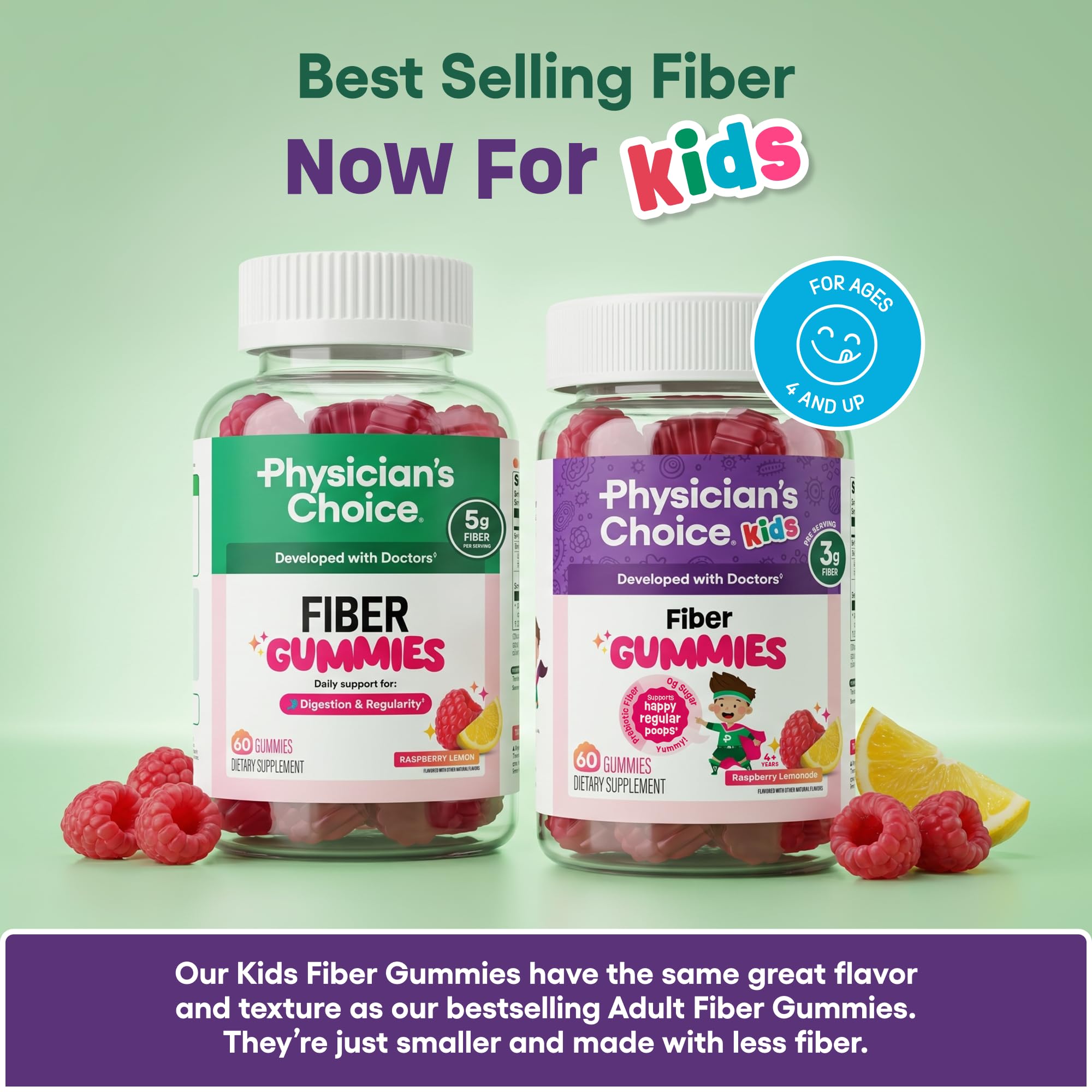 Physician's CHOICE Fiber Gummies for GLP-1 Support - No Sugar Added & Vegan - Raspberry Lemon - Natural Chicory Root Prebiotic Fiber Gummy - Digestive Health & Regularity for Women & Men - 60CT — Amazon image 8
