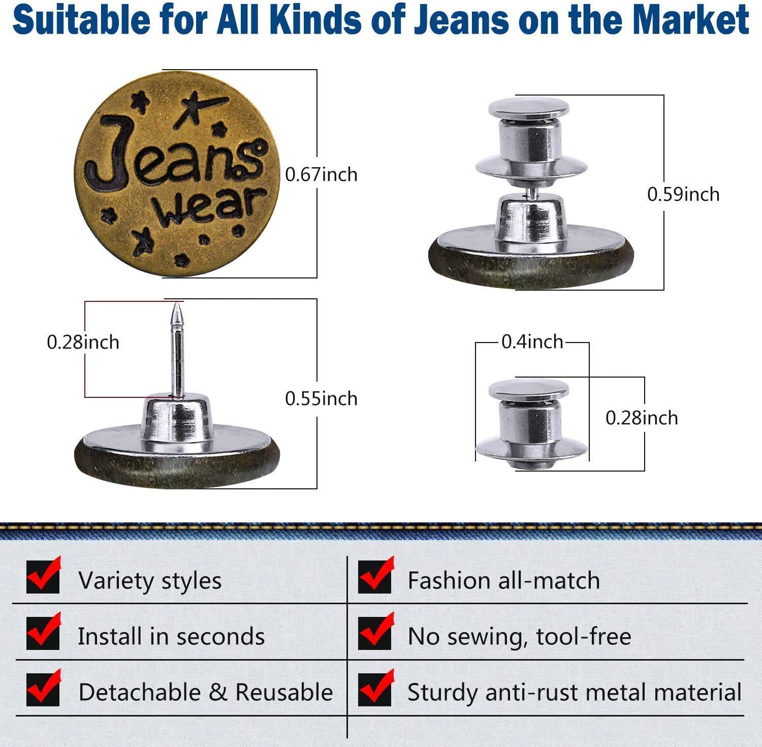 FARUTA 16 set di bottoni per jeans e senza attrezzi bottoni istantanei Jean per pantaloni Pulsante di ricambio istantaneo Jean Button Adjuster Installazione semplice con scatola di immagazzinaggio