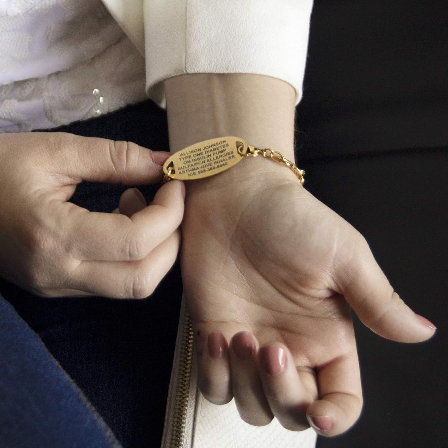 Lauren's Hope - CUSTOM ENGRAVED Gold Tone Infinity Chain Medical Alert Bracelet for Women, Free Engraving - Diabetes, Warfarin, Xarelto, Heart Conditions, Blood Thinners