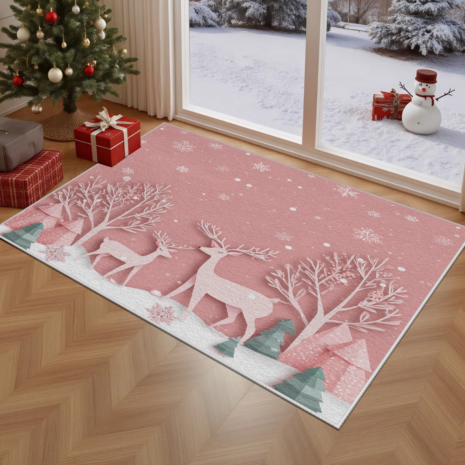 Tapis de Noël rose antidérapant résout le problème des sols froids