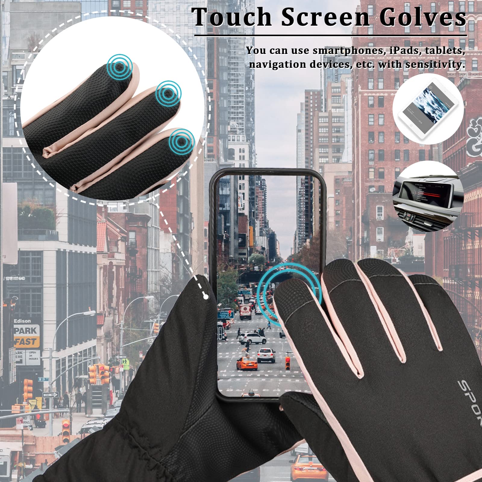 Andiker Guantes Impermeables Esquí Mujeres Pantalla Táctil Invierno Vellón Snowboard Prueba Viento Bicicleta