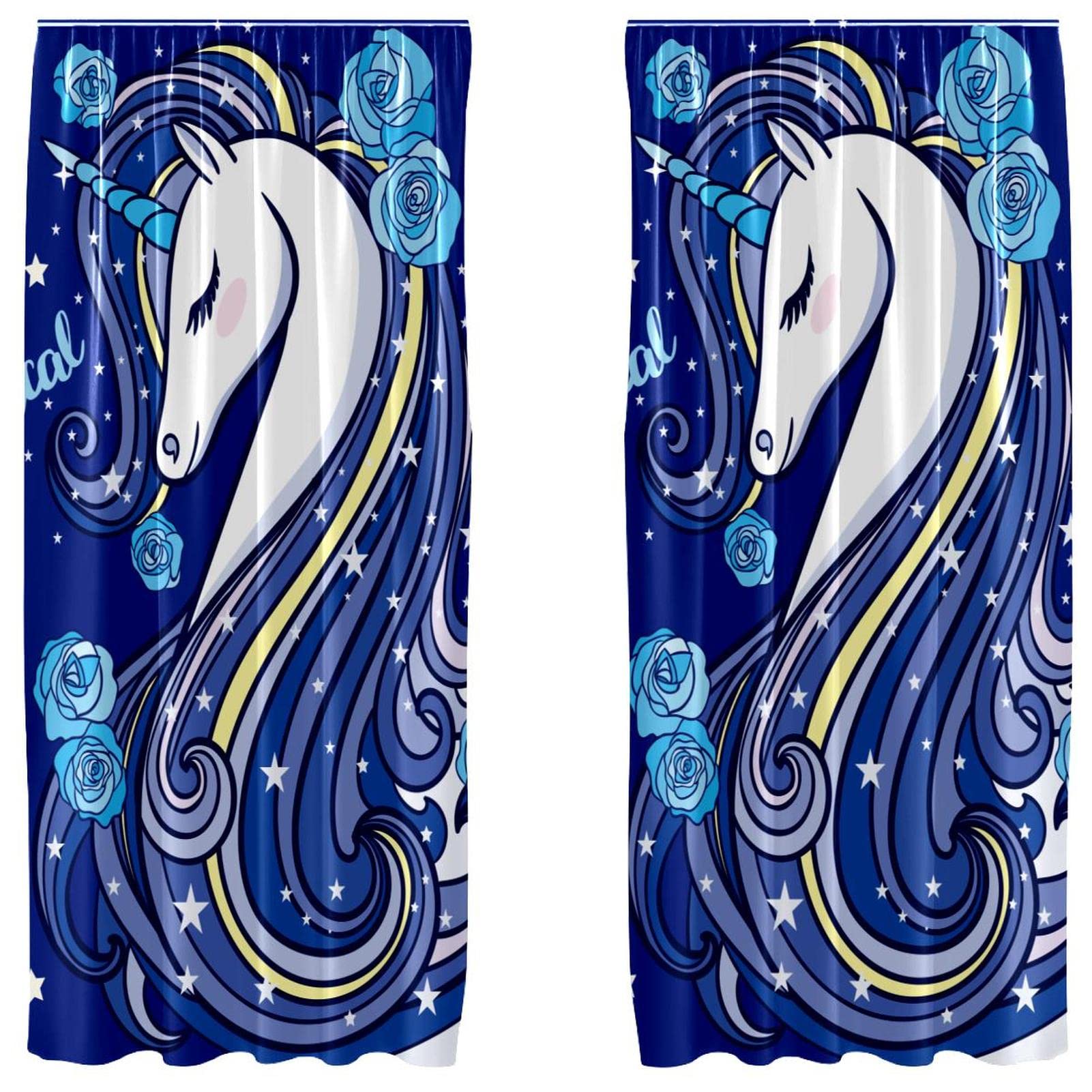 Cortinas de panel ligeras con bolsillo para barra de 55x84 pulgadas y diseño de unicornio hermoso