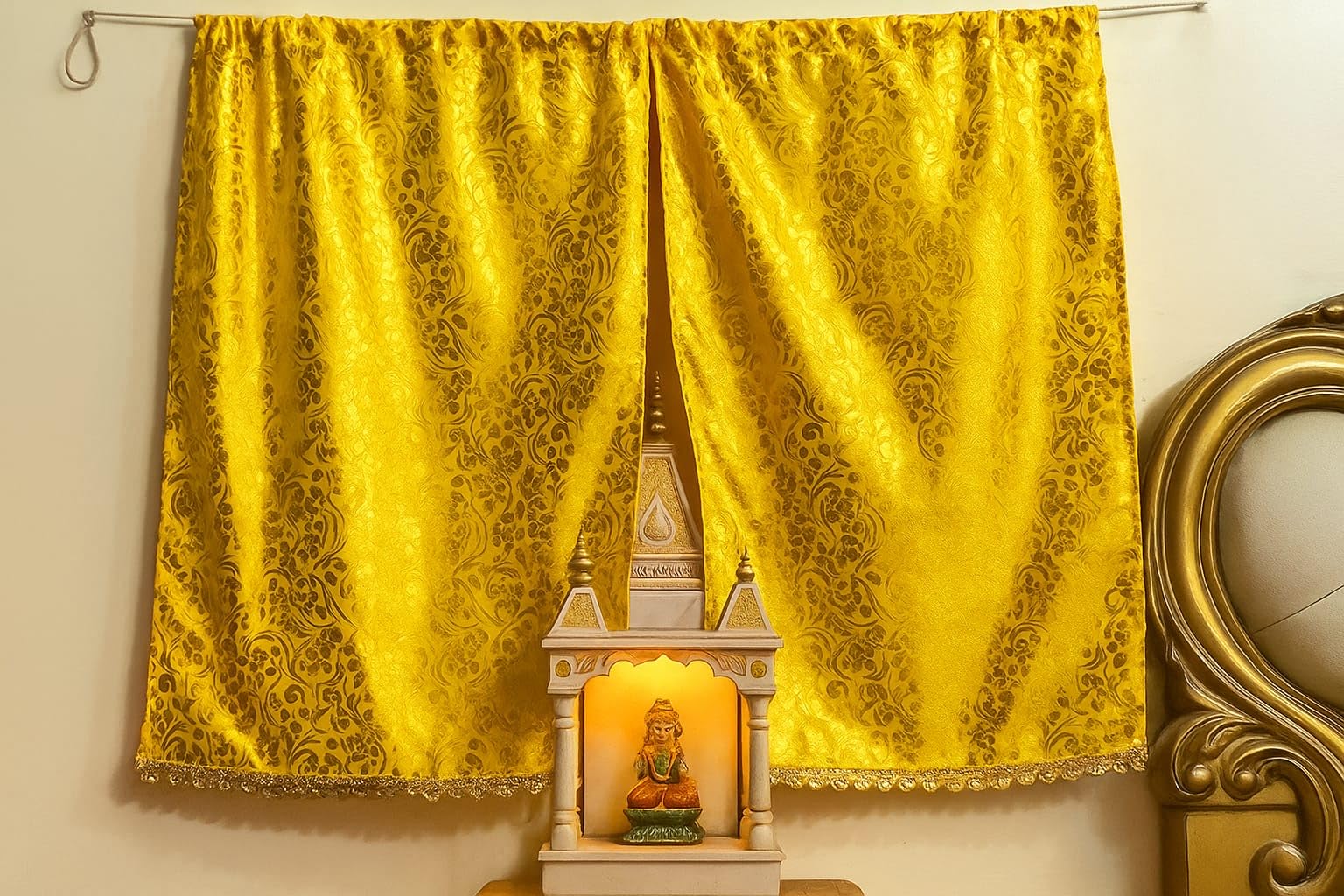 2 Feet Temple Curtain for Mandir | Silky Satin Pooja Room Divider | Small Mandir Parda for Home Temple Decoration | Designer Temple Backdrop | Spiritual Puja Décor-image-8