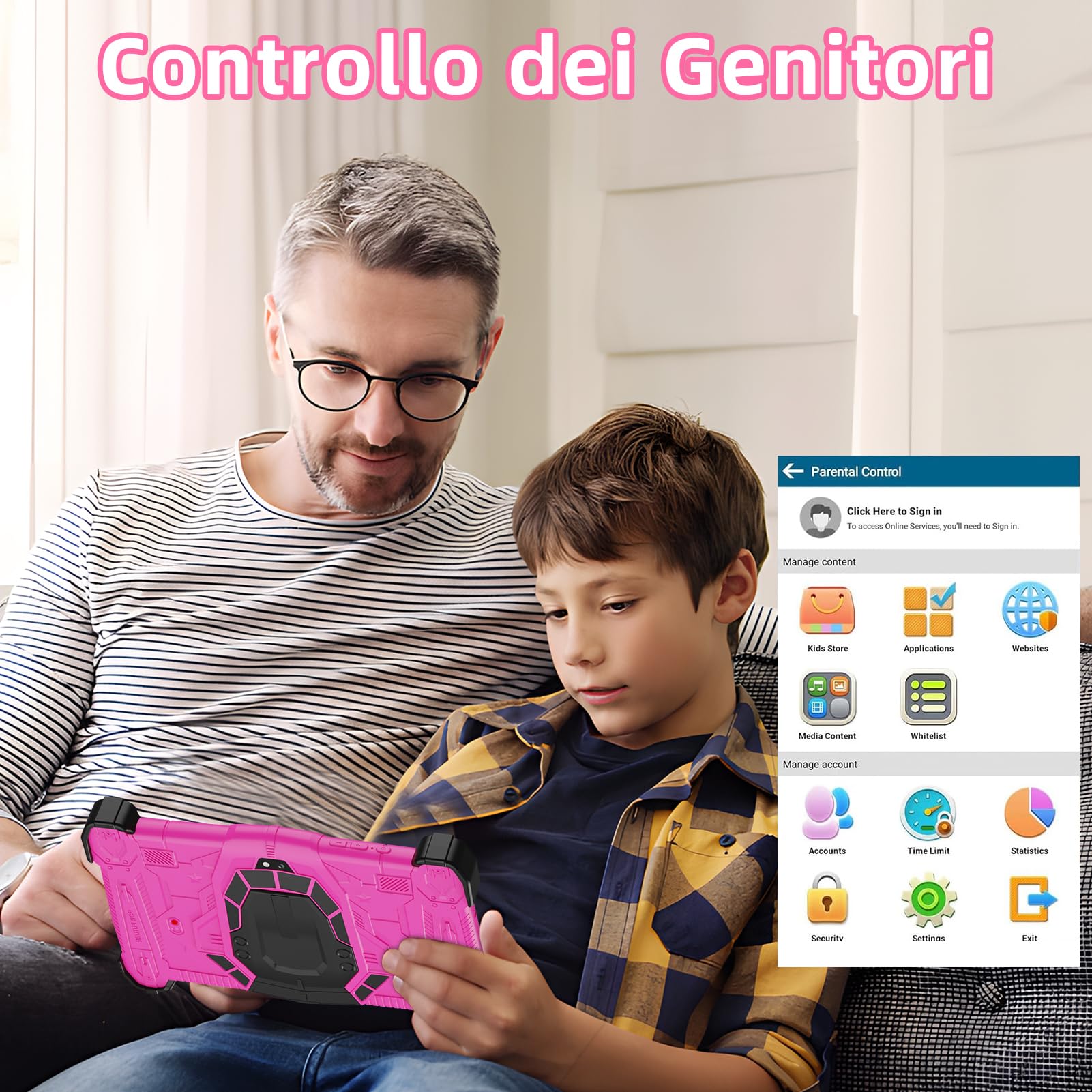 EagleSoar 2024 Tablet Bambini 7 Pollici, 10GB+64GB/1TB TF da Processore Octa-Core, Tablet Android 14 per Bambini dai 3-12 anni, Tablet Kids con Controllo Parentale e Custodia Protettiva in EVA(Rosa)
