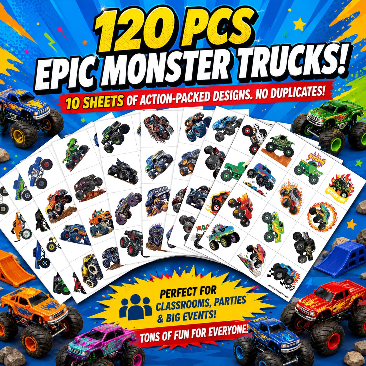 Monster Truck & Race Car Tattoos - 120 PCS! -3