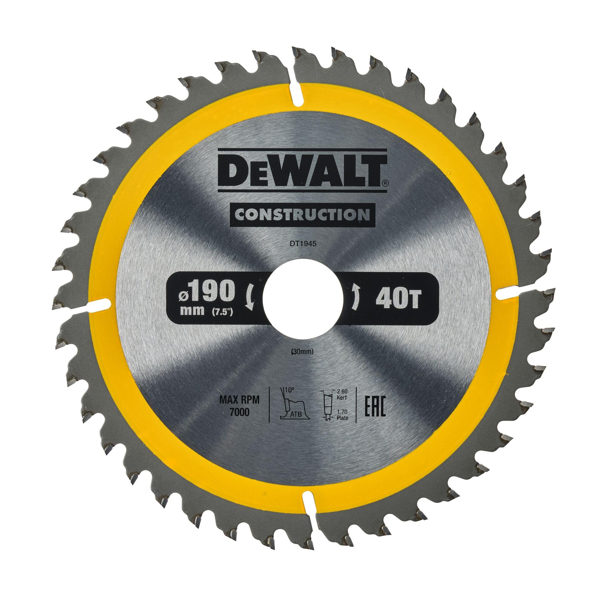 DeWalt Construction Circular Saw Blade 190mm 40T 30mm