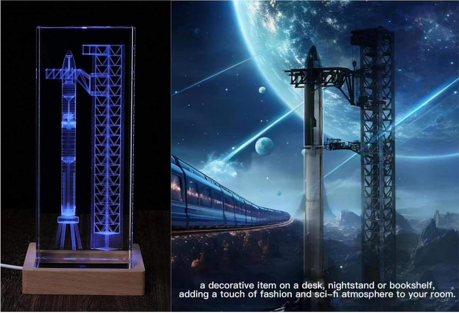SpaceX Starship Collector's Crystal Lamp, 3D Laser-Etched Rocket Night Light, Ultimate Gift for Space Enthusiasts, Sci-Fi Fans & Mars Dreamers (Large)