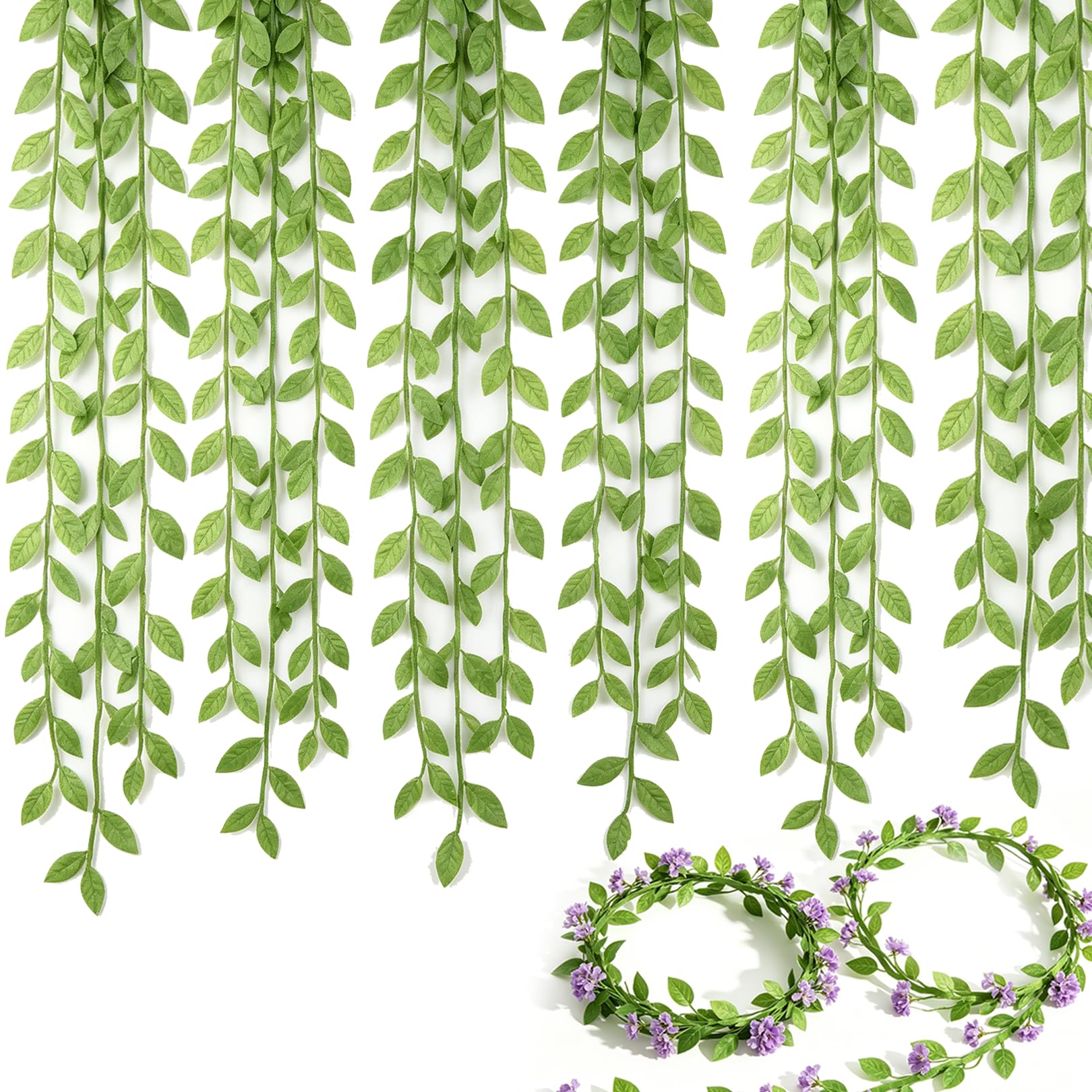 Yxinsyuan Green Fake Ivy,65Ft Fake Vines Artificial Ivy Garland Silk Hanging Plants Leaves Ribbon, Leaf String Faux Vine For Bedroom Aesthetic Ery Decoration For Garden Fence Curtain Wedding Party Diy Craft