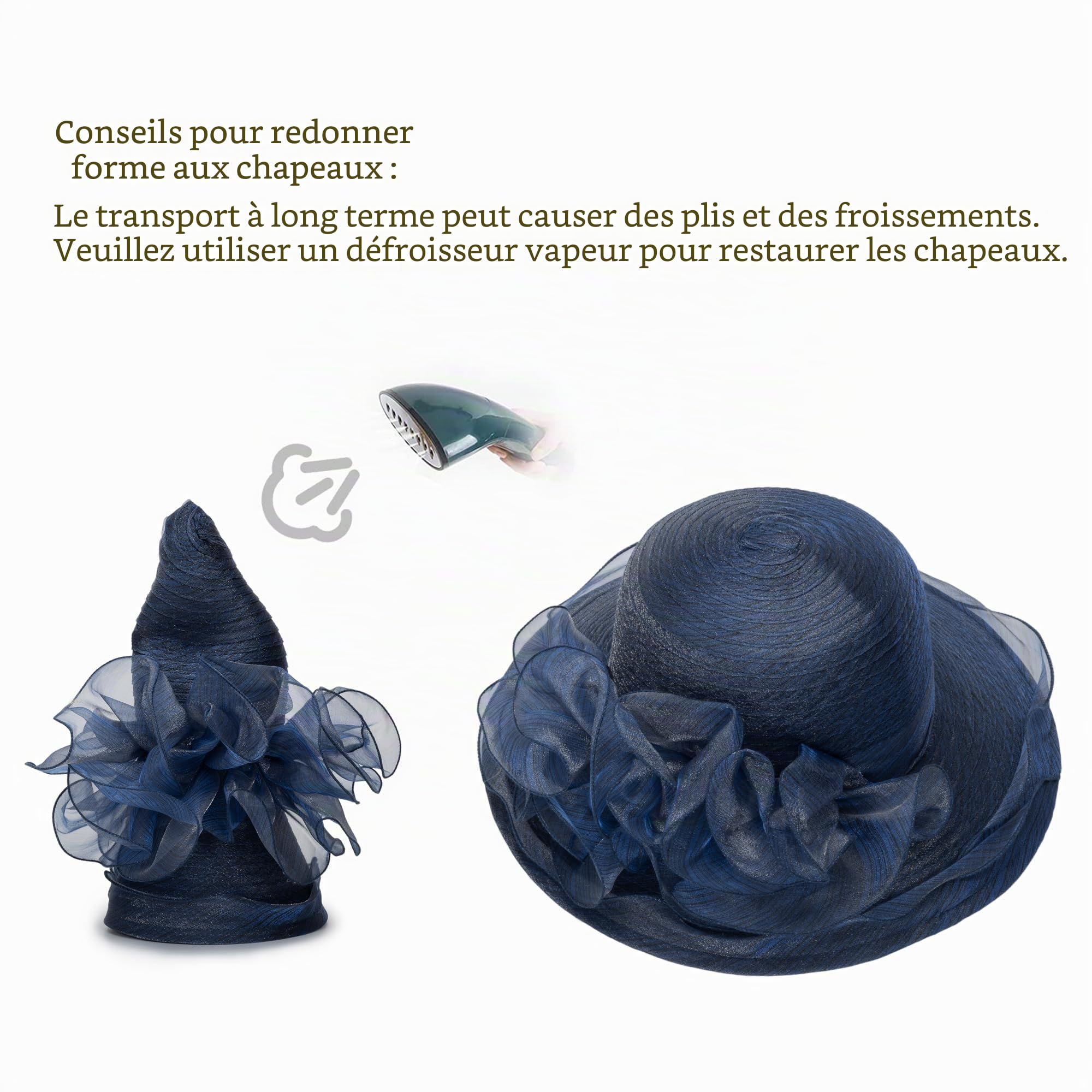 Kentucky Chapeau Derby en organza pour femme – Mariage, église, thé, fête, large bord, chapeau de soleil d'été