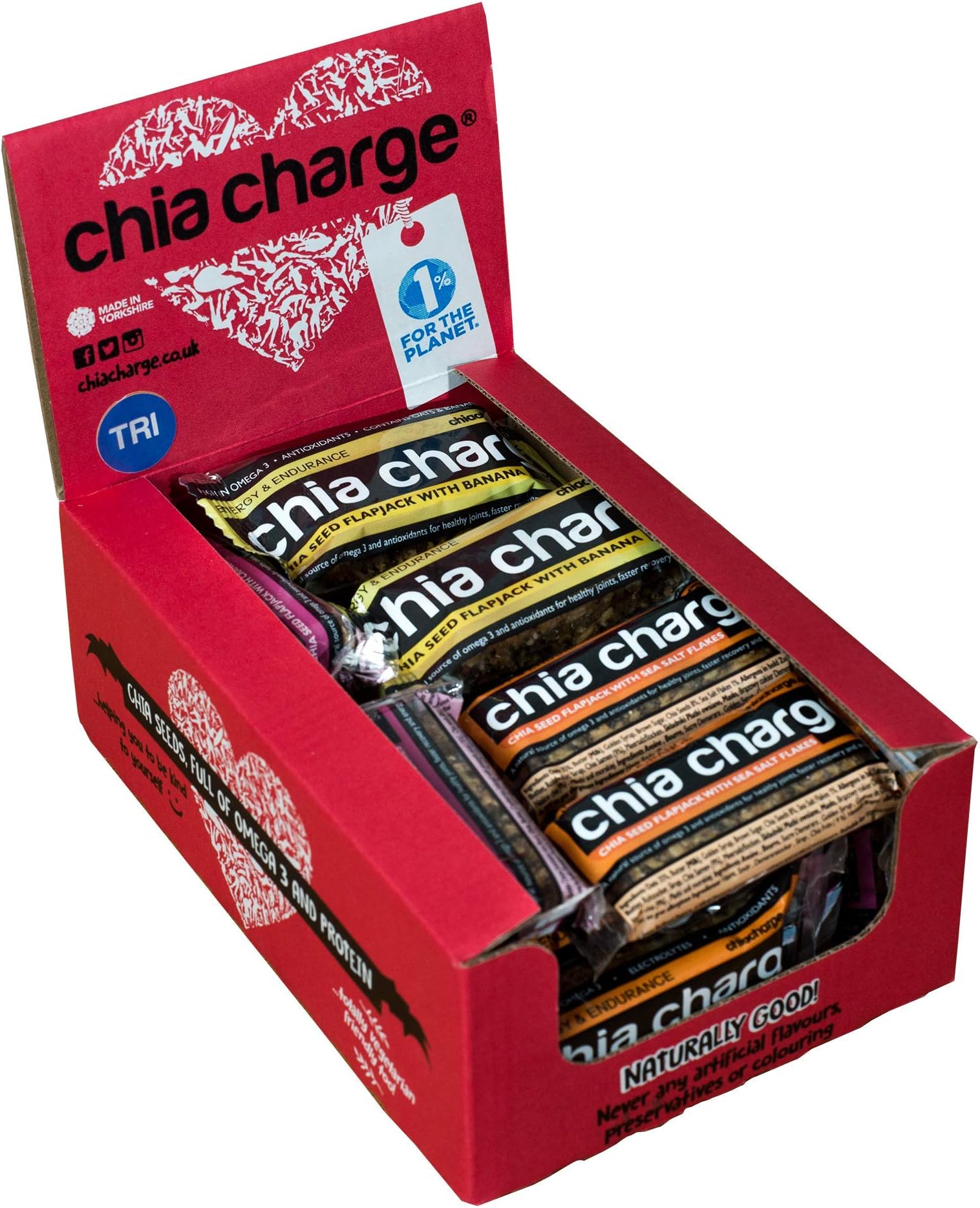 Mini and Big Flapjacks Pack - Chia Seeds - Energy Bar - Healthy Snack Bar - Running, Gym and Cycling Energy - Nut Free - Lunchbox Snack (3 Flavours Berry/Banana/Original Sea Salt, 18 x 30g)