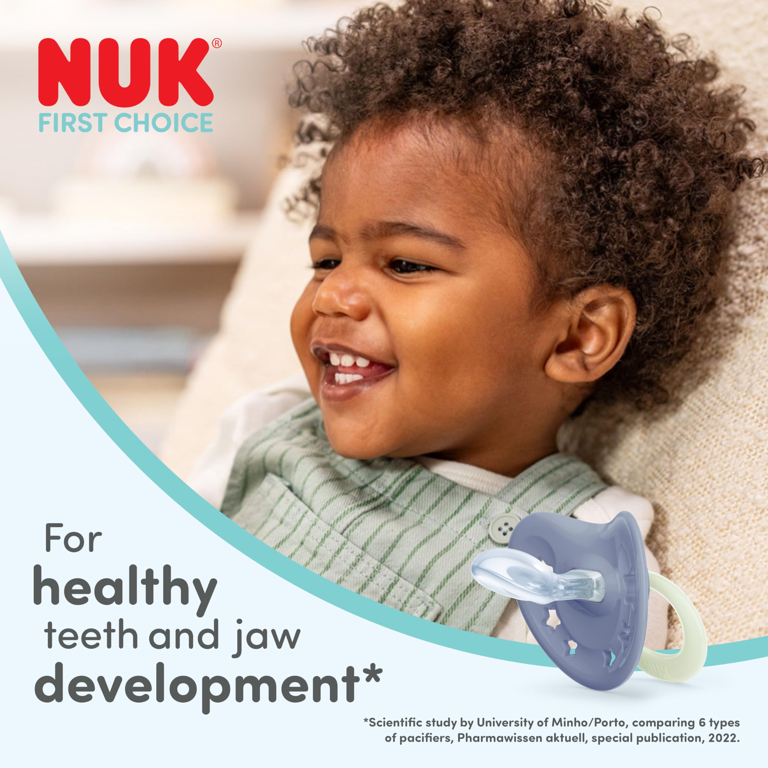 NUK First Choice Classic Night Baby Dummies, Blue, 6-18m - Image 3