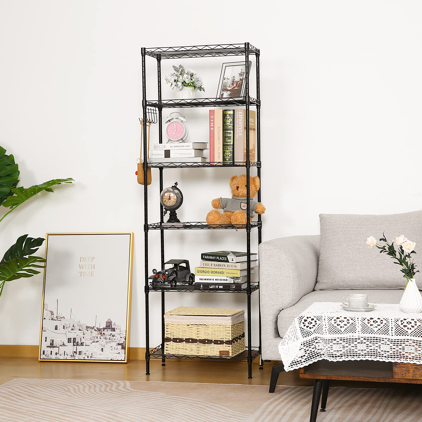 oliote Scaffalatura a 6 Ripiani, Ripiano in Metallo, Scaffale Metallo capacità di carico 100kg, 160 x 54 x 29 cm, Nero