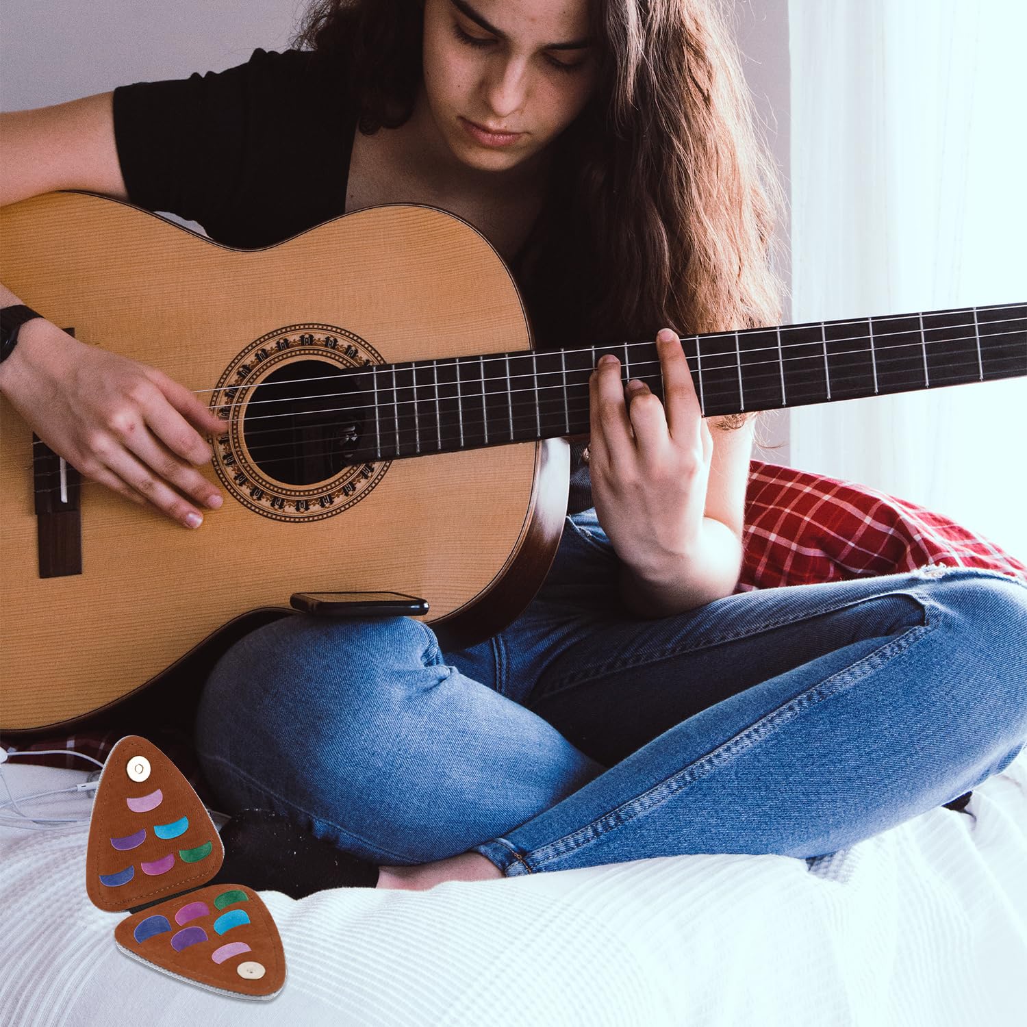 BESPORTBLE Porta Plettri Per Chitarra Con Adesivo – Custodia Nera A Molla Per Plettri Elettrica E Acustica