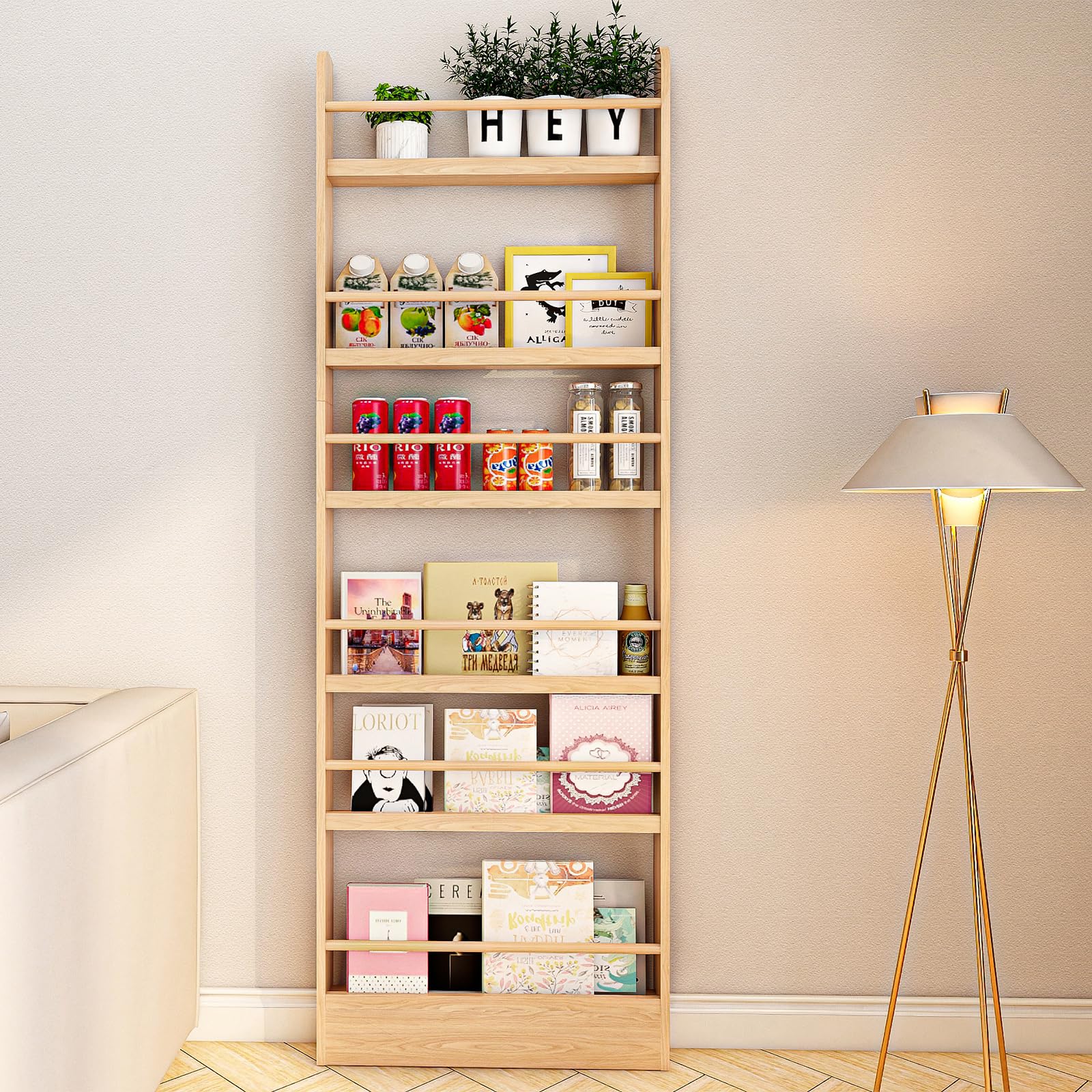 MYOYAY Bibliothèque pour Enfants à 6 Niveaux à Monter au Mur Derrière la Porte Organisateur d’Étagères pour Jouets et Livres Bibliothèque Étroite en Bois Massif Économiseur d’Espace pour Chambre