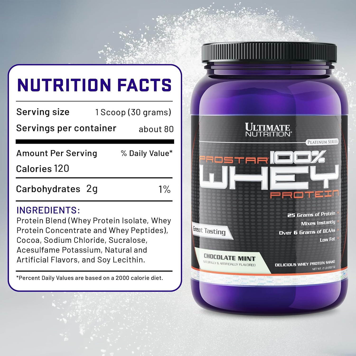 Ultimate Nutrition Prostar Whey Protein Powder Isolate, Gourmet Chocolate Mint - Low Carb, High Protein Powder Shake for Muscle Gain & Recovery - Low Sodium, Low-Fat & Keto Friendly - 2 lbs Tub