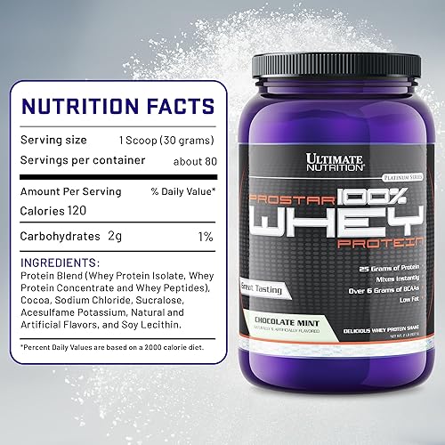 Vista 52 de Ultimate Nutrition PROSTAR 100% proteína de suero en polvo, baja en carbohidratos, apta para dieta cetogénica, 80 porciones, crema de chocolate