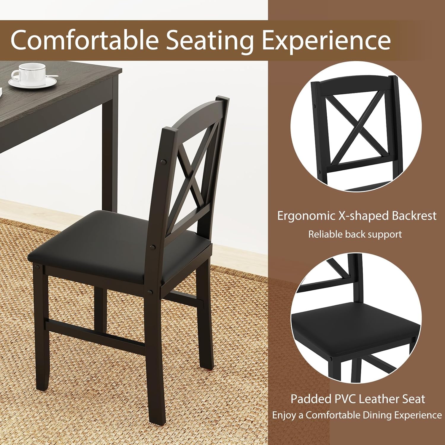 POWERSTONE Small Dining Table Set for 2, Square Kitchen Table with 2 Upholstered Chairs, 3 Pieces Wooden Dinette Set for Small Space, Apartment, Kitchen Breakfast Grey&Black