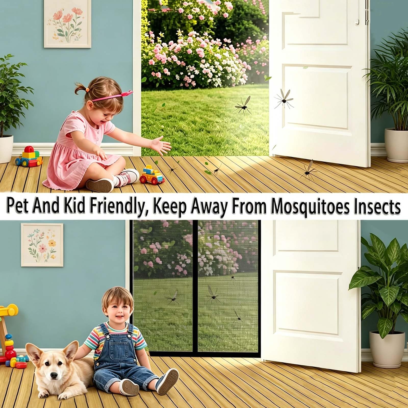 Cortina Mosquitera 151 x 200 cm Cierra Automáticamente, Fácil Instalación sin Taladrar Mosquitera Imantada Puerta Malla Ultrafina Antimosquitos para Salón, Balcón, Negro