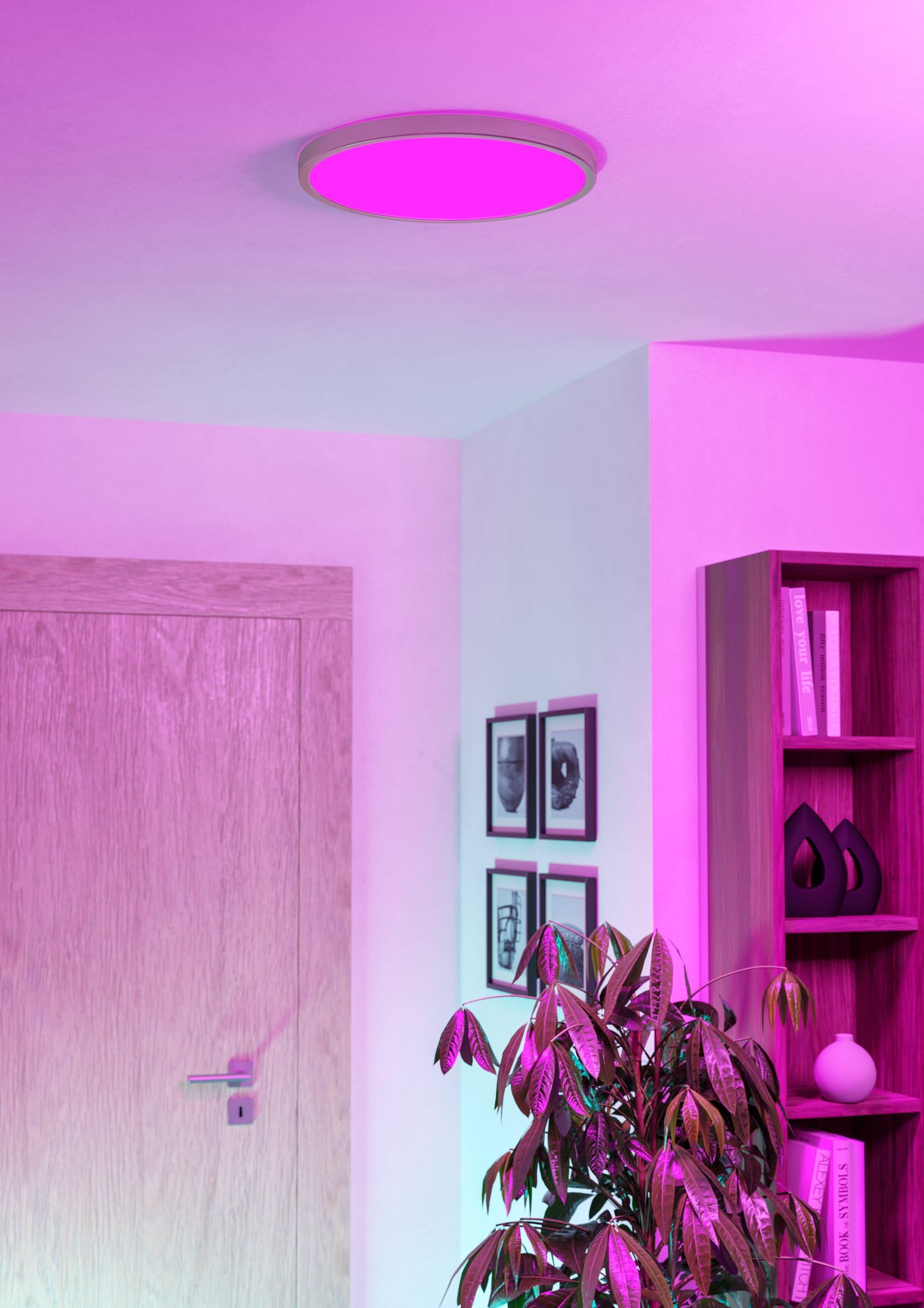 Eglo connect.z Smart-Home Plafoniera LED per bagno Fueva 6-Z, Ø 38,9 cm, ZigBee, app e controllo vocale Alexa, colore della luce (bianco caldo-bianco freddo), dimmerabile, argento, IP44
