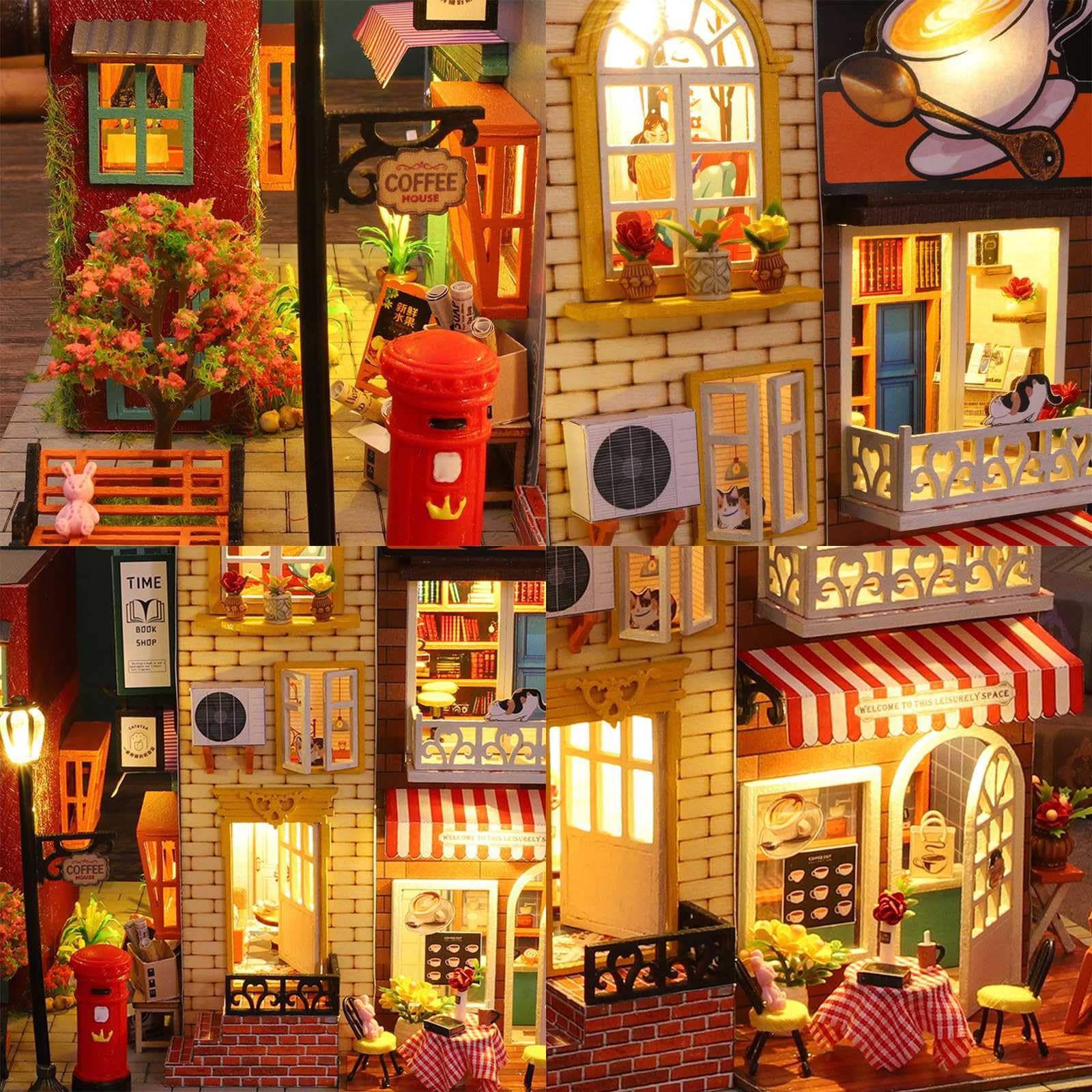 Model edukacyjny Miniaturowa biblioteka Zestaw do samodzielnego składania książek dla dorosłych, Drewniane puzzle 3D Bookend, Zestaw do budowania modeli domów z książkami Wstaw dekoracje ze światłem,