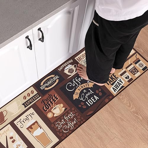 Miniatura 29 de Carvapet Juego de 2 alfombras antideslizantes de cocina TPR antideslizante para puerta de baño, diseño de cocina marrón