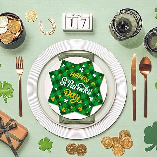 Miniatura 7 de Whaline 80 servilletas de papel con texto en inglés Happy St. Patrick's Day de búfalo verde irlandés, servilletas desechables decorativas para el