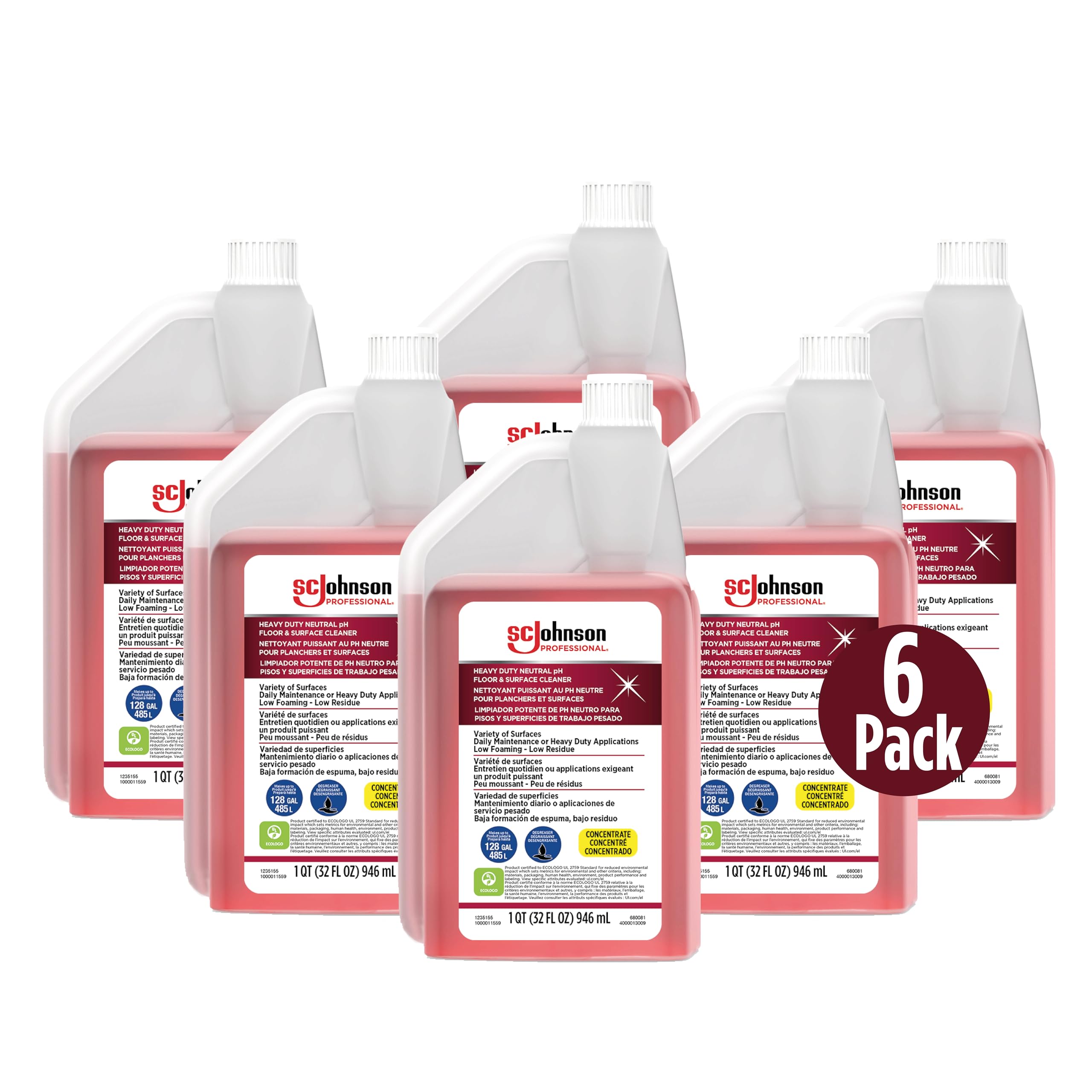 SC Johnson Professional Heavy Duty Neutral pH Floor and Surface Cleaner, Floor Cleaner Concentrate, 32 fl. oz. Bottle, Case of 6, for Professional Use Only