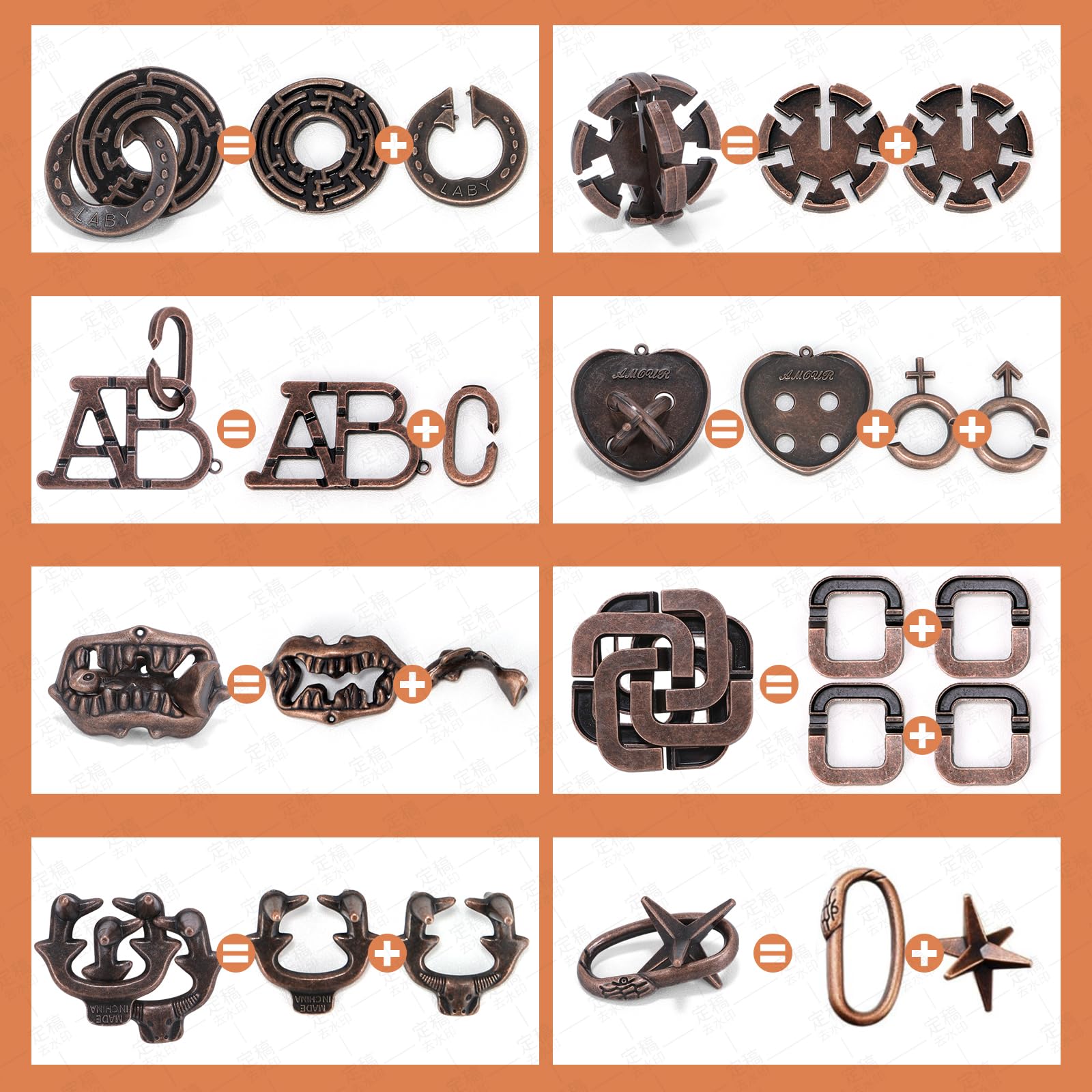 13 Pcs Brain Teaser Puzzles for Adults Teens - Metal Puzzles 3D Puzzle Game Toys for Adults Teens - Wooden Unlock Interlocking Puzzle Adult IQ Education Smart Toys: Style F