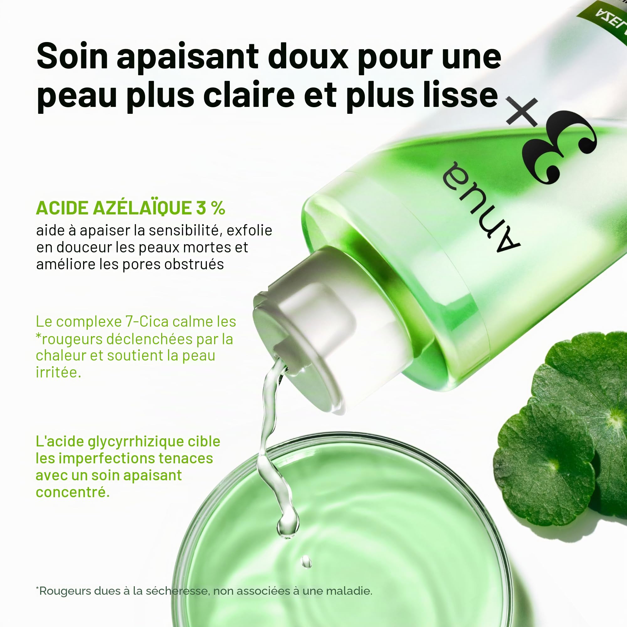 Anua Azelaic Acid 3 CICA Skin Claryfing, tonifiant et transparent, avec acide salicylique et acide azélaïque, sébum & Spot Care, convient aux peaux sensibles, soins de la peau coréenne (250 ml)